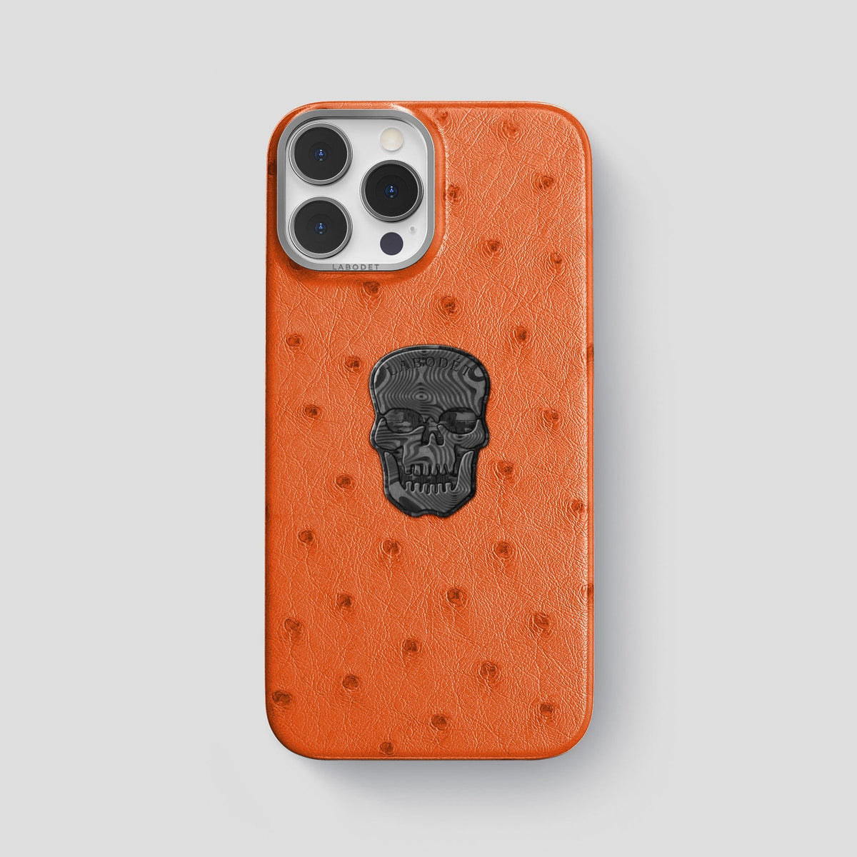 Orange iPhone 13 Pro Classic Case Ostrich with Steel Metal -1 | Orange-Steel