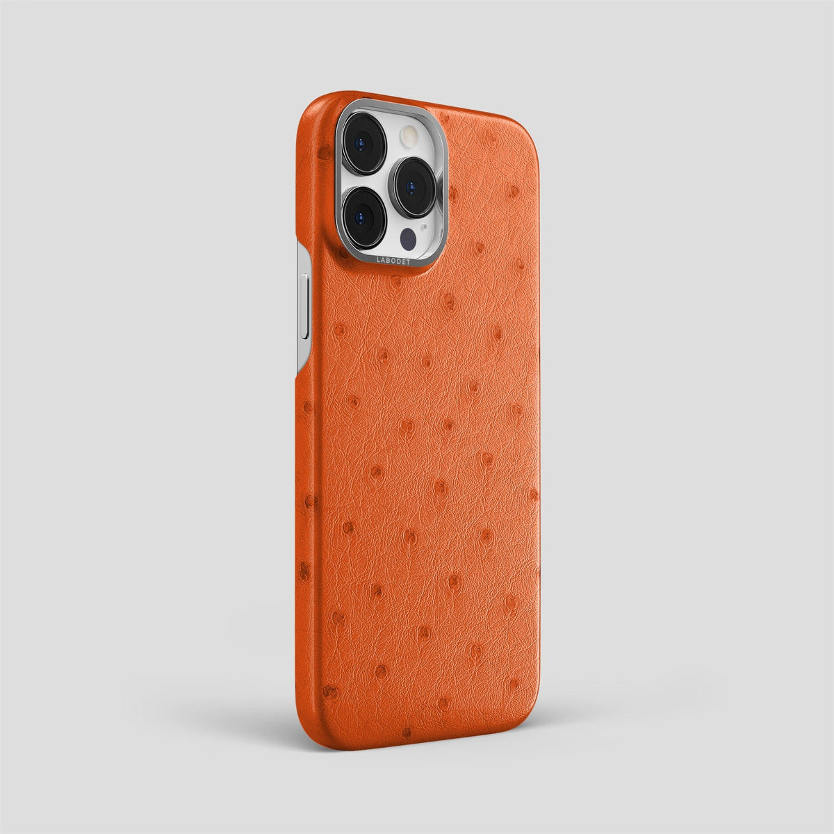 Orange iPhone 13 Pro Max Classic Case Ostrich with Steel Metal -2 | Orange-Steel