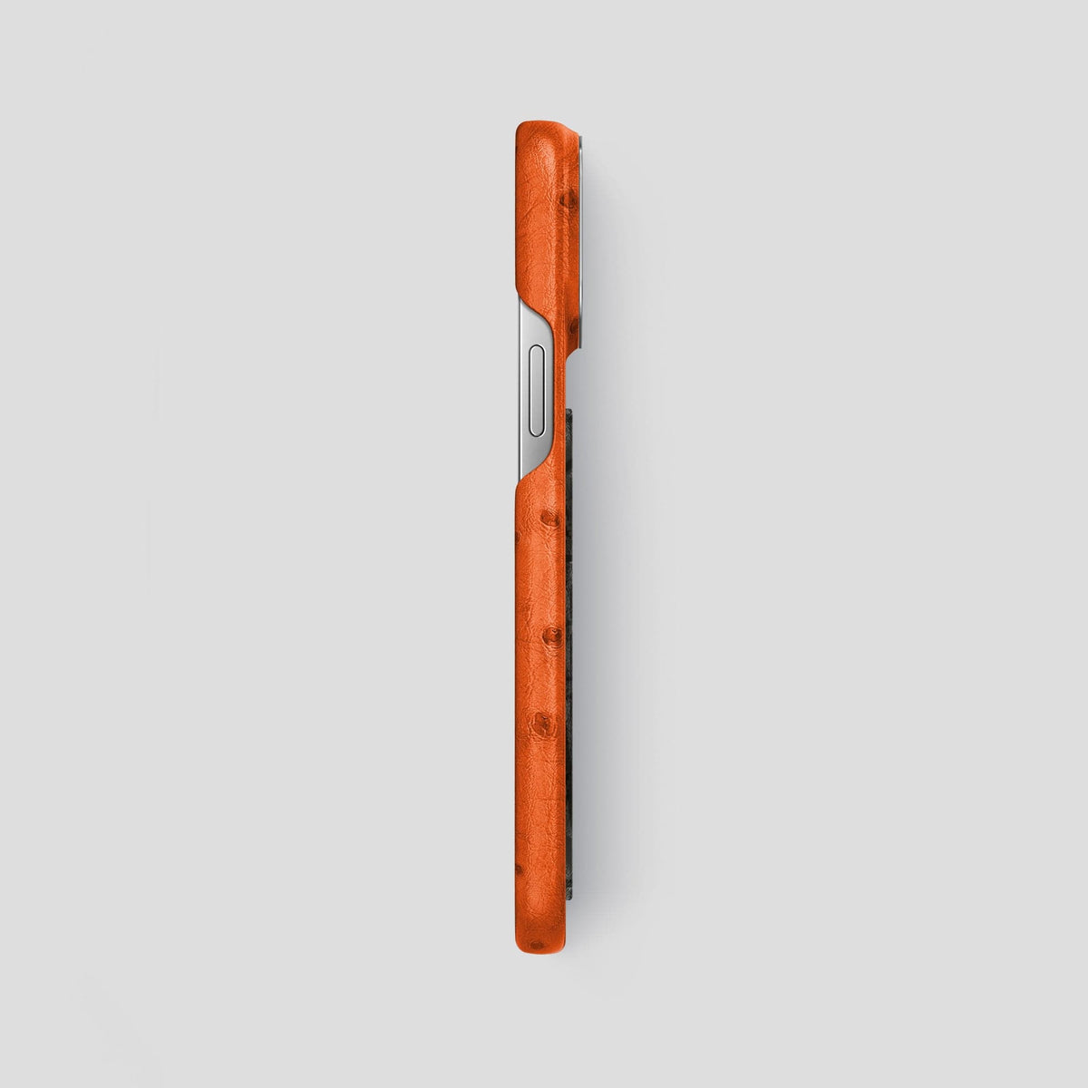 Orange iPhone 13 Pro Max Classic Case Ostrich with Steel Metal -3 | Orange-Steel