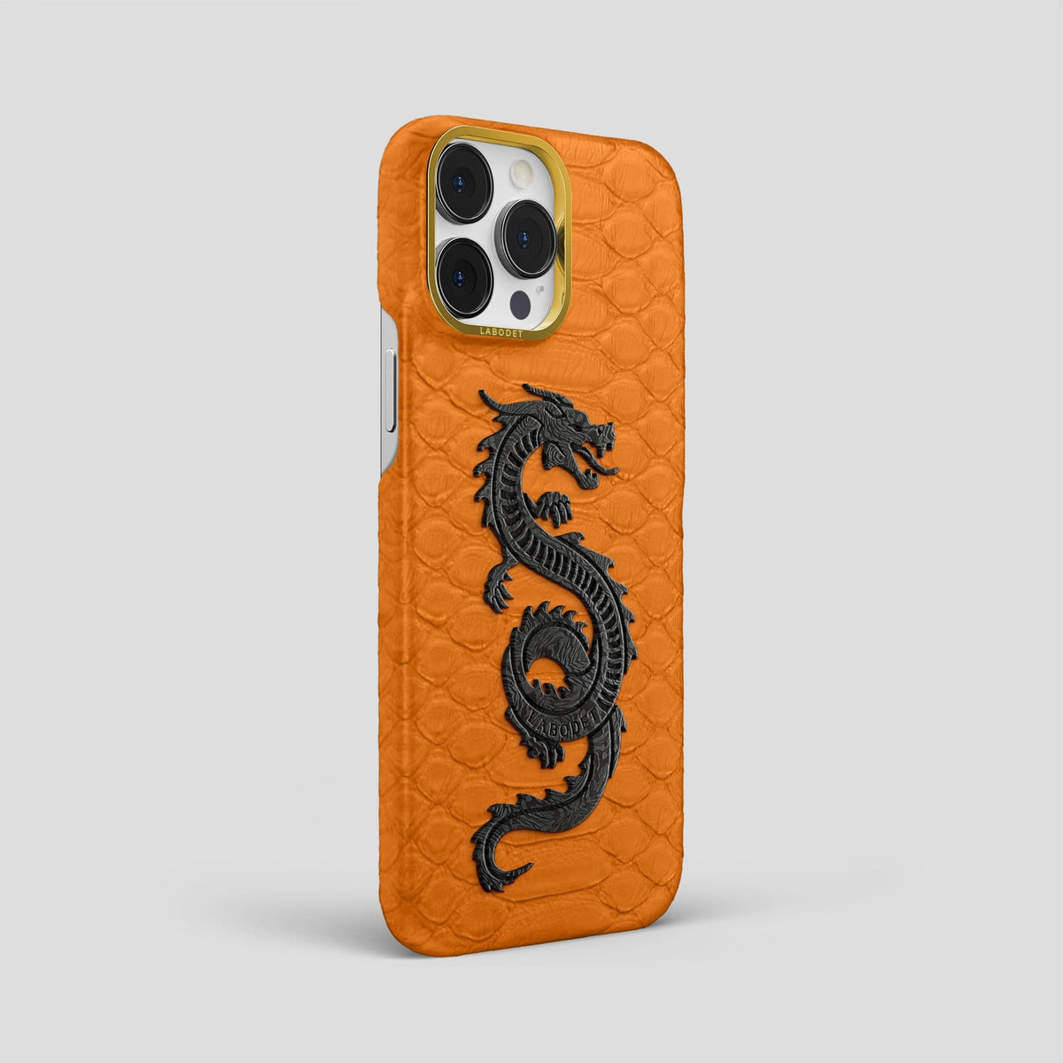 Orange iPhone 13 Pro Max Classic Case Python with Gold Metal -2 | Orange-Gold