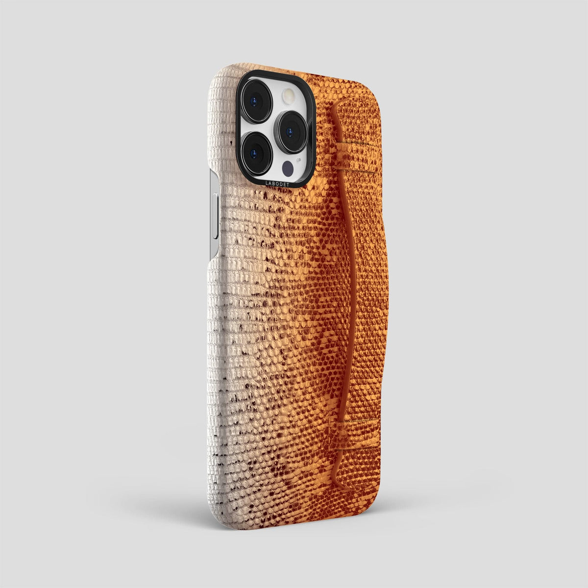Orange iPhone 13 Pro Max Himalayan Lizard Strap Case with Black Metal -2 | Orange-Black