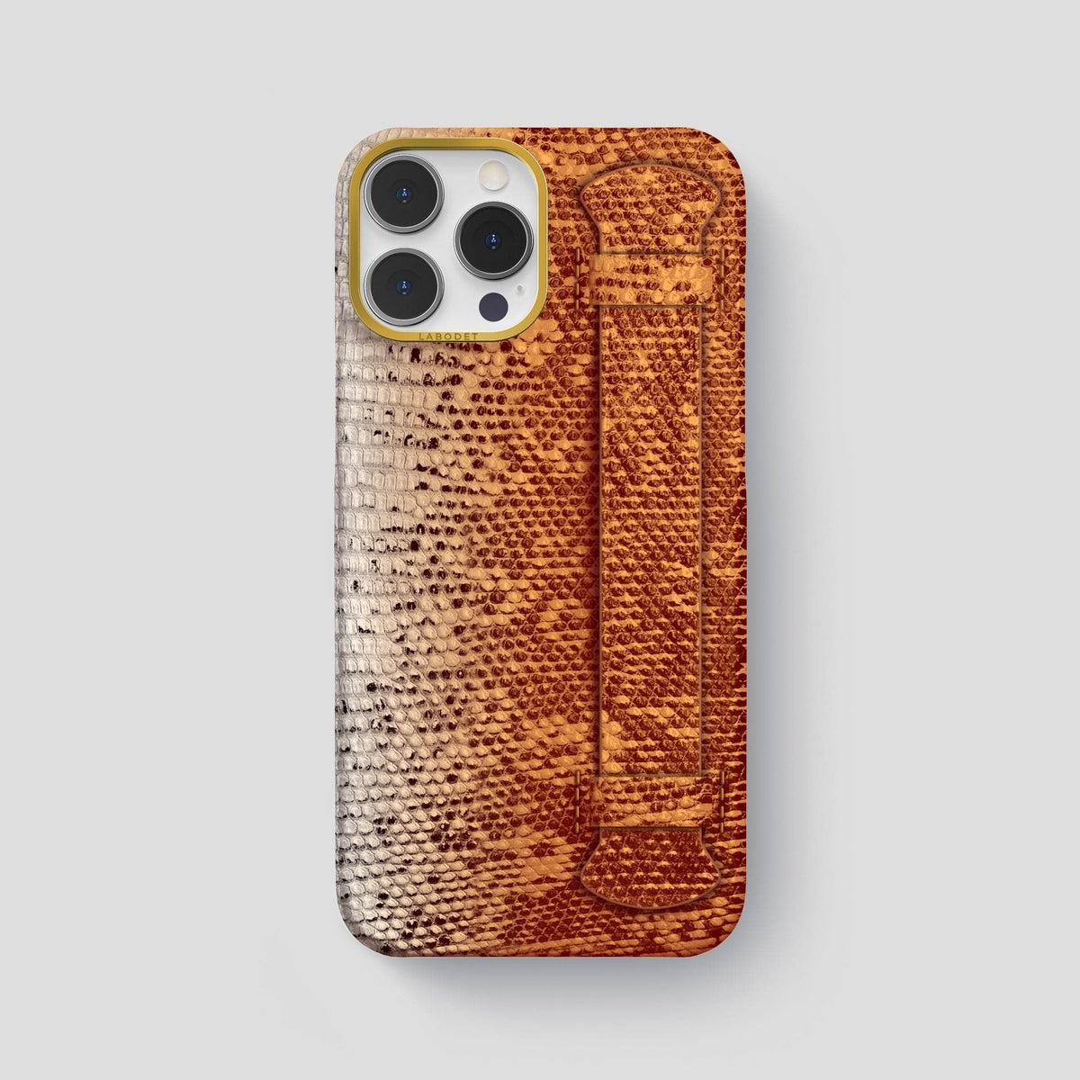 Orange iPhone 13 Pro Max Himalayan Lizard Strap Case with Gold Metal -1 | Orange-Gold