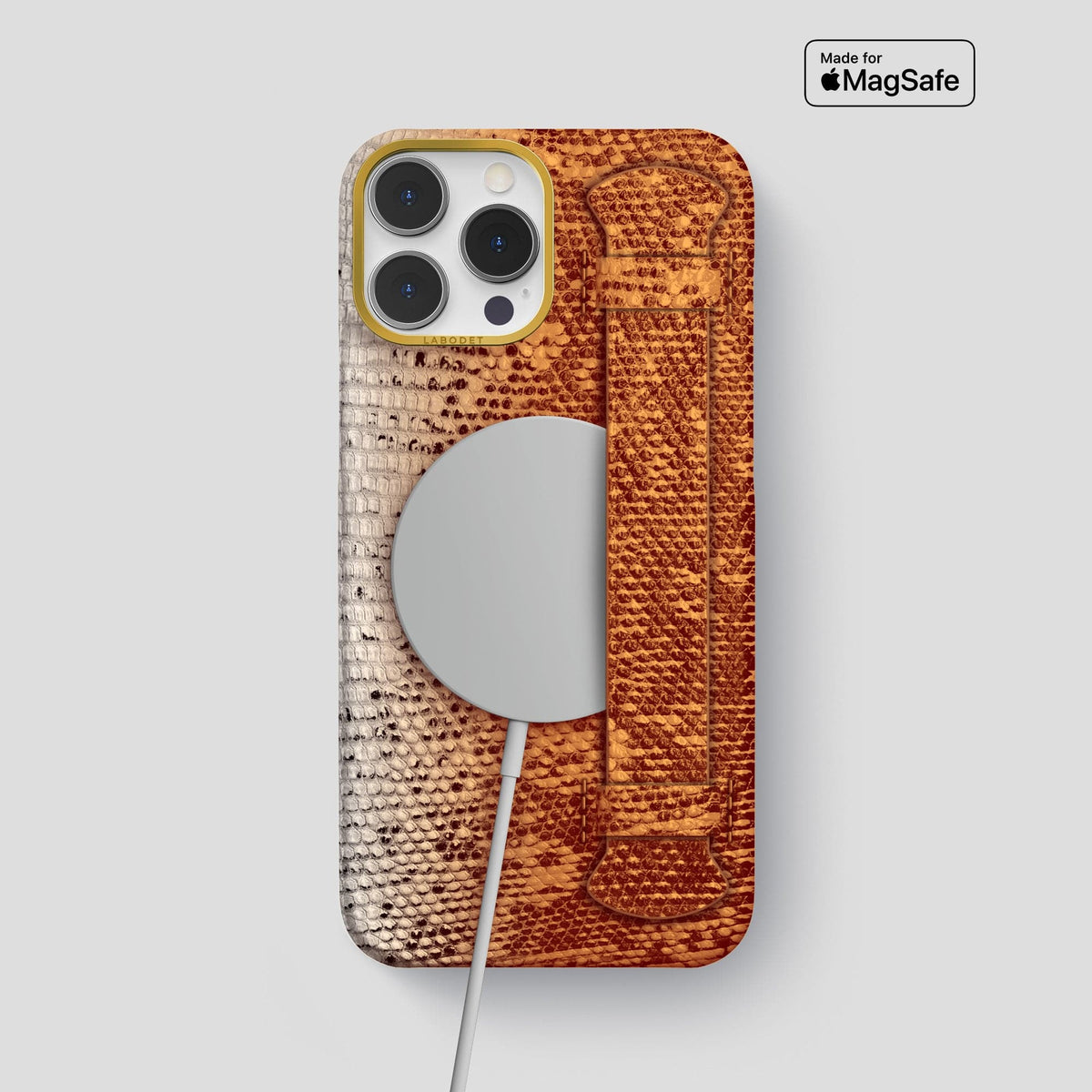 Orange iPhone 13 Pro Max Himalayan Lizard Strap Case with Gold Metal -5 | Orange-Gold