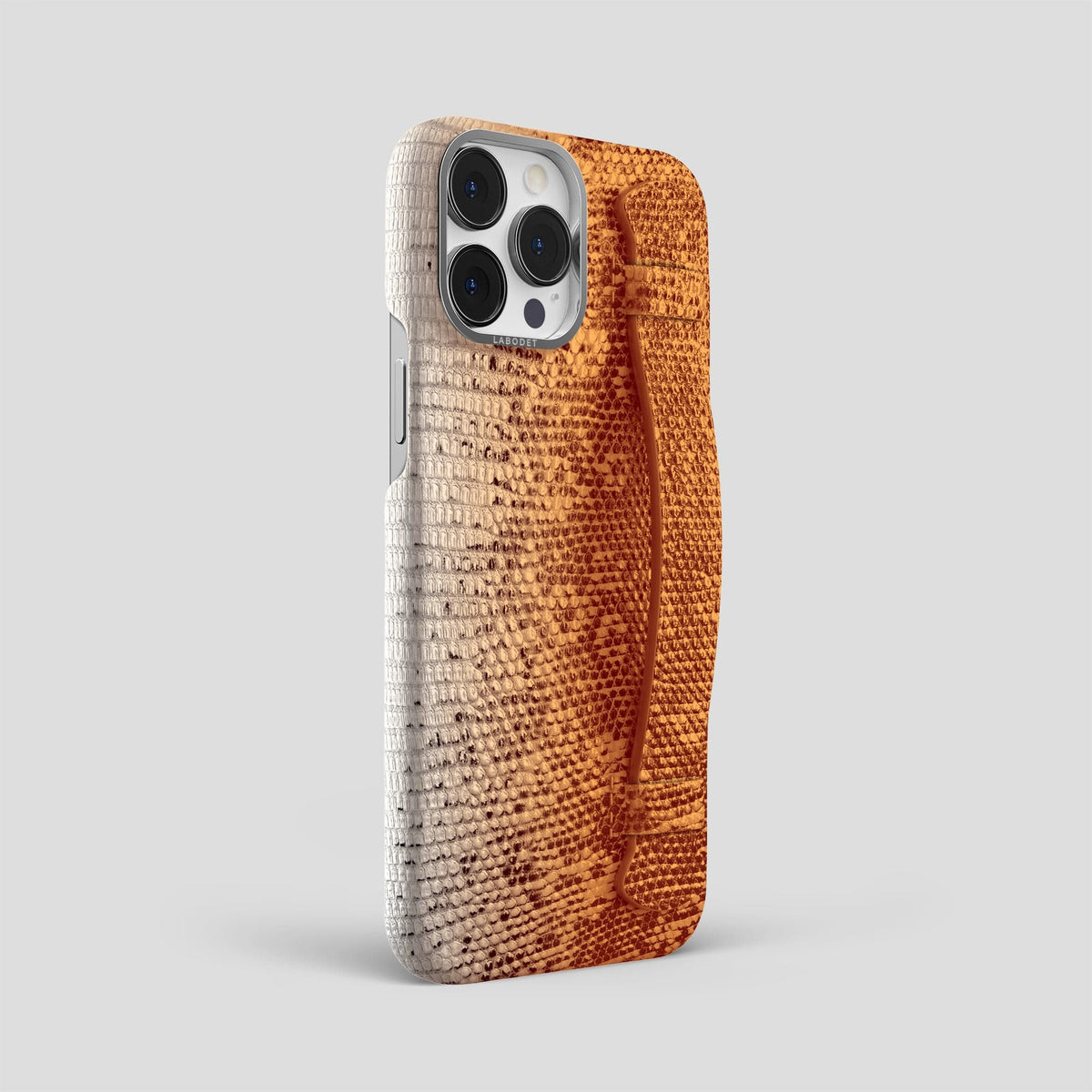 Orange iPhone 13 Pro Max Himalayan Lizard Strap Case with Steel Metal -2 | Orange-Steel