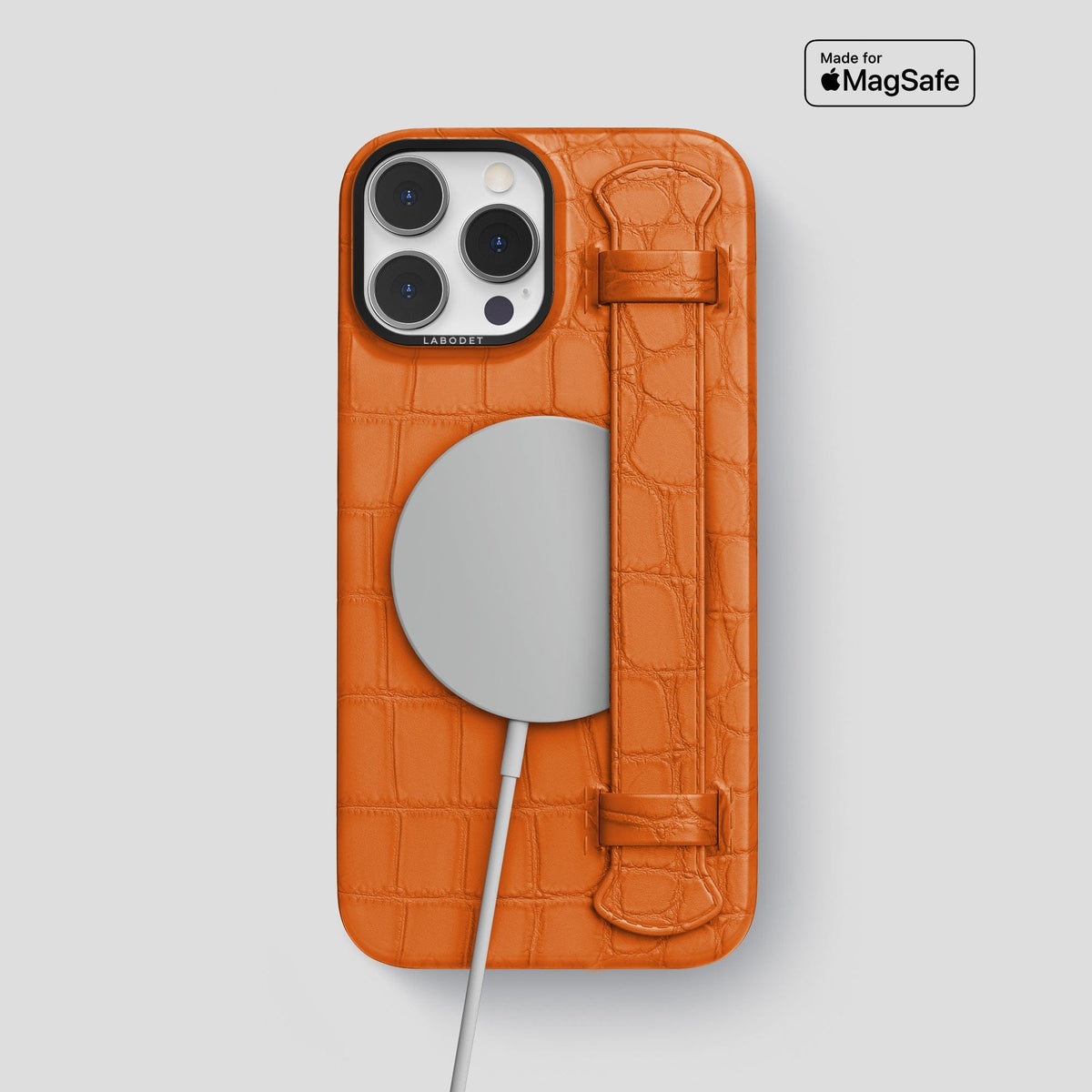 Orange iPhone 13 Pro Max Strap Case Alligator with Black Metal -4 | Orange-Black