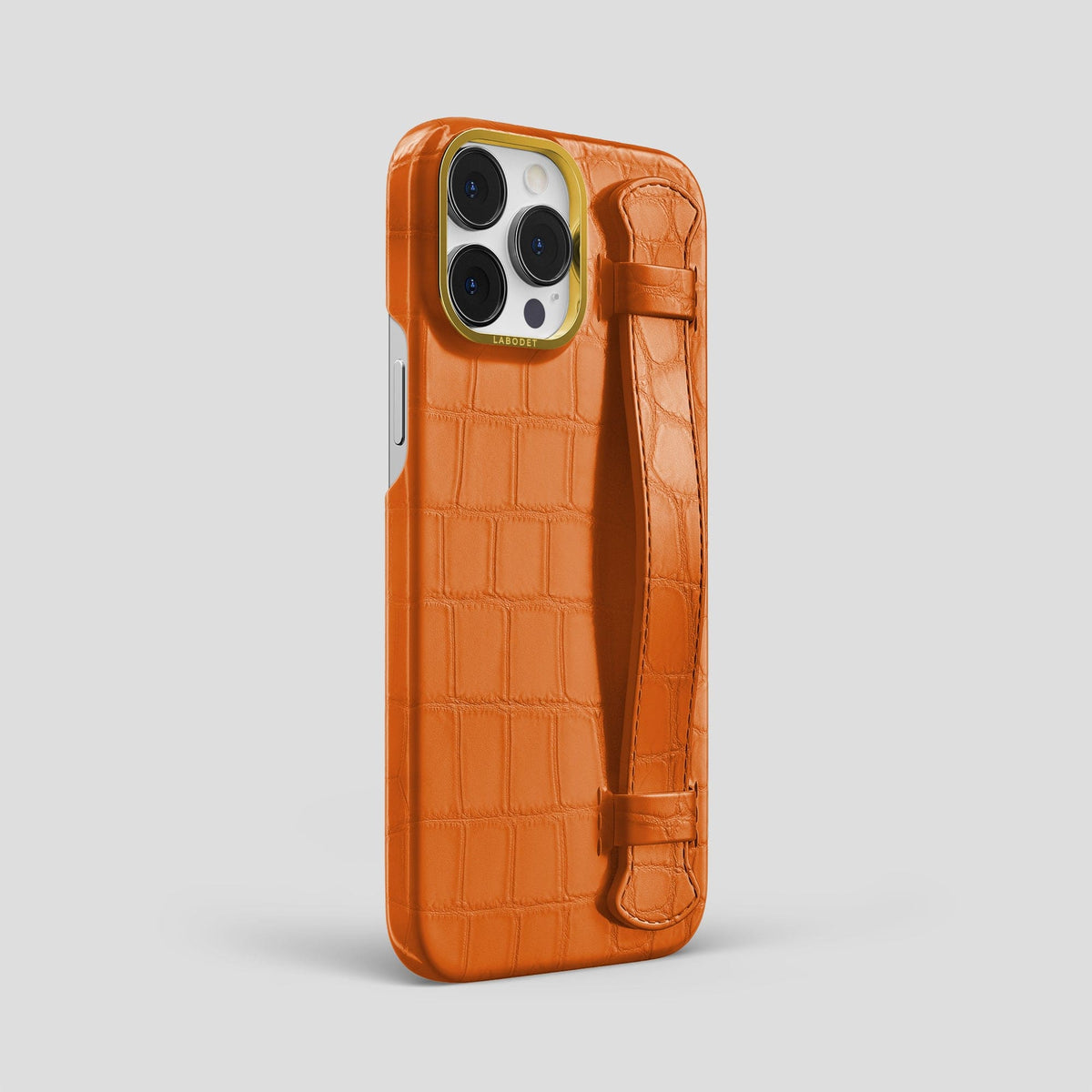 Orange iPhone 13 Pro Max Strap Case Alligator with Gold Metal -2 | Orange-Gold