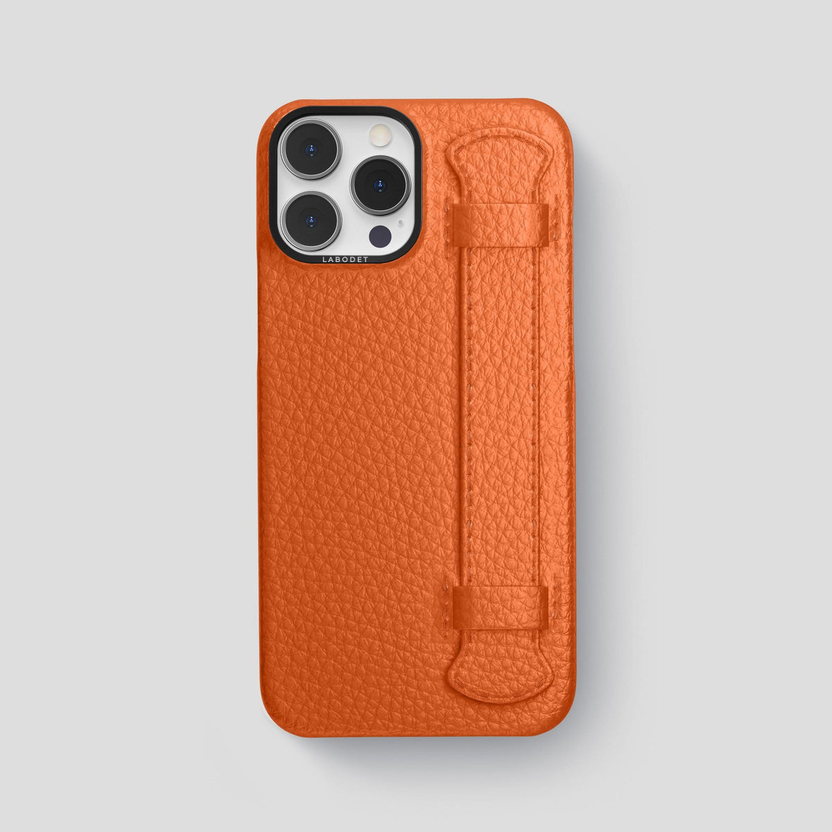 Orange iPhone 13 Pro Max Strap Case Calf with Black Metal -1 | Orange-Black