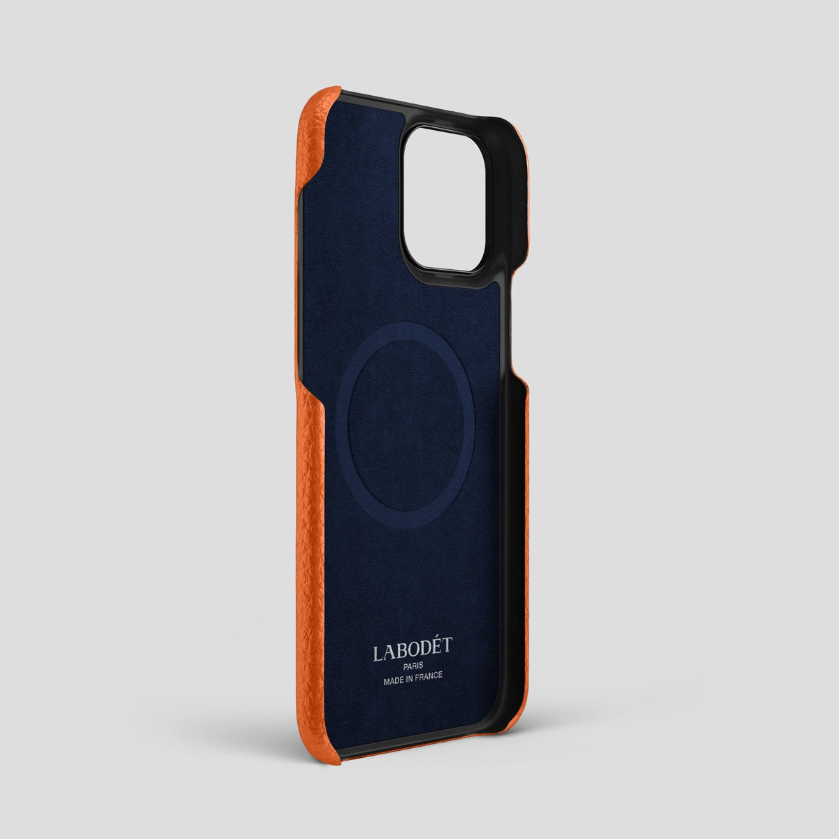 Orange iPhone 13 Pro Max Strap Case Calf with Black Metal -4 | Orange-Black