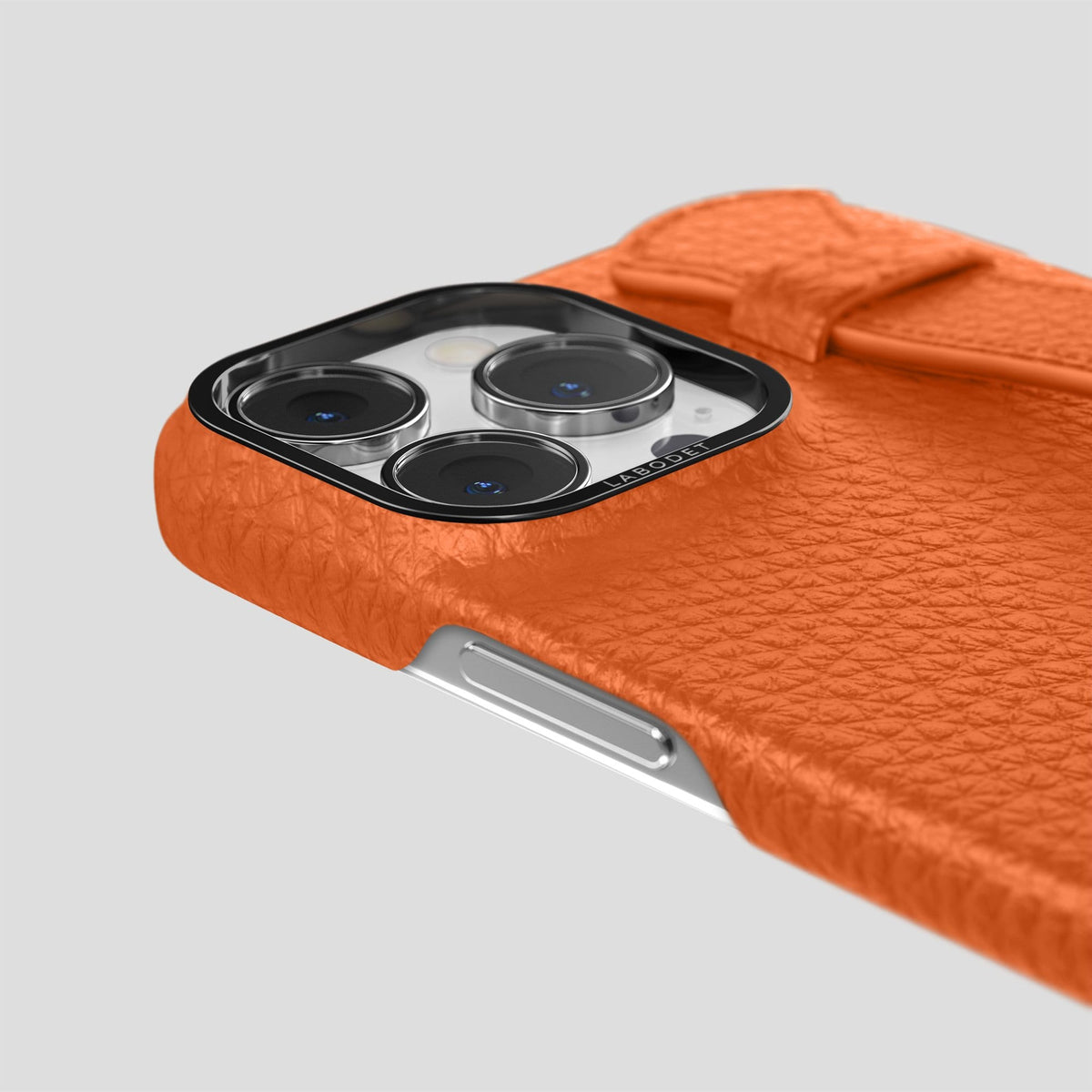 Orange iPhone 13 Pro Max Strap Case Calf with Black Metal -6 | Orange-Black