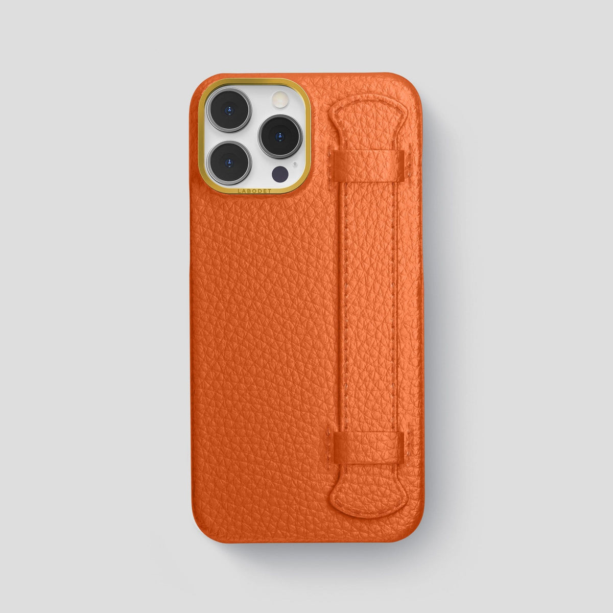 Orange iPhone 13 Pro Max Strap Case Calf with Gold Metal -1 | Orange-Gold