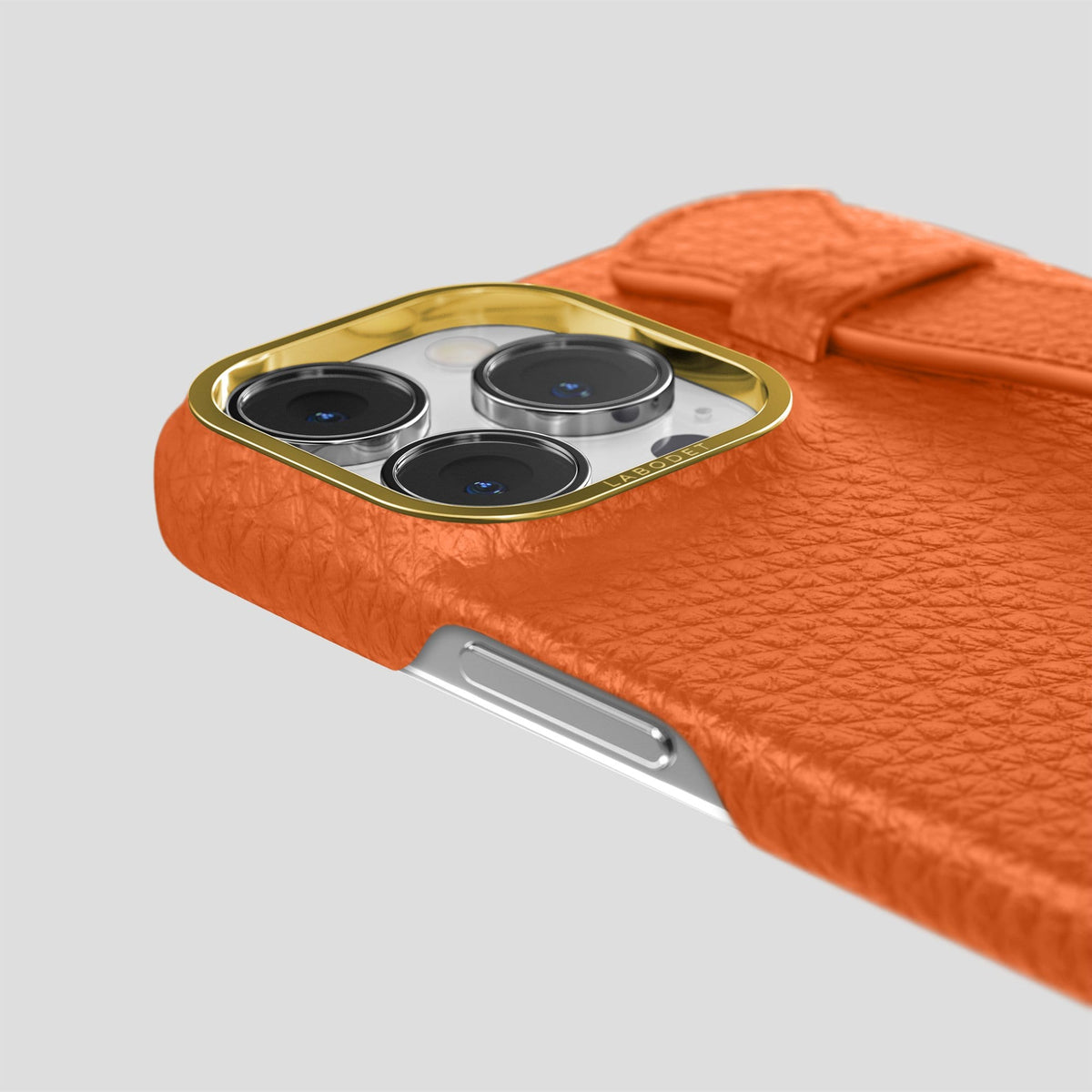 Orange iPhone 13 Pro Max Strap Case Calf with Gold Metal -6 | Orange-Gold