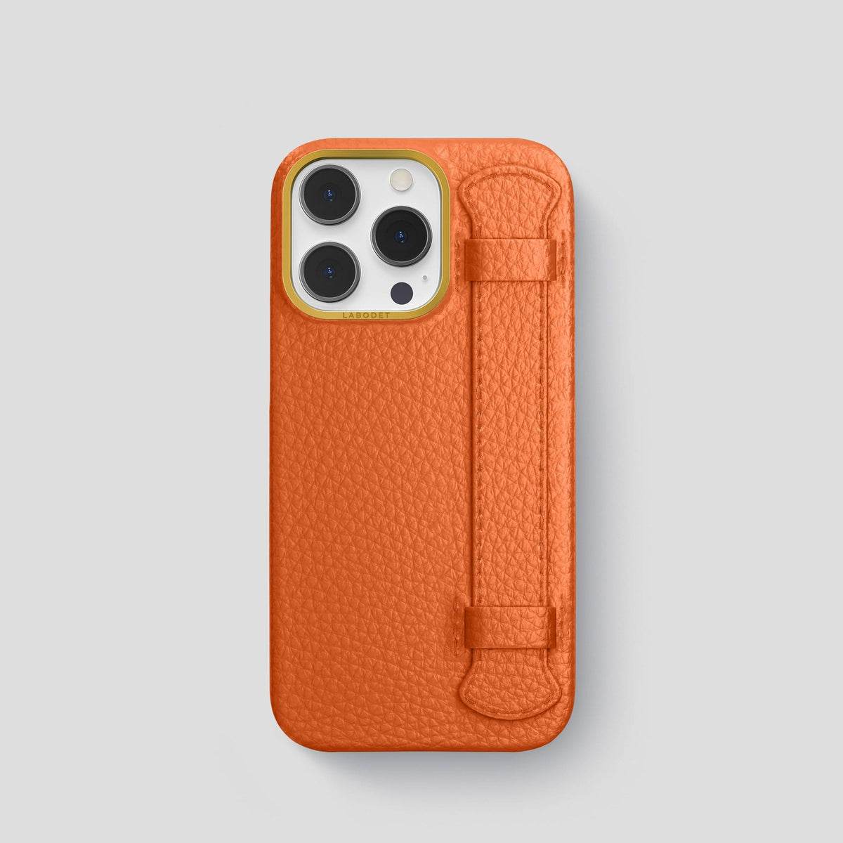 Orange iPhone 13 Pro Strap Case Calf with Gold Metal -1 | Orange-Gold