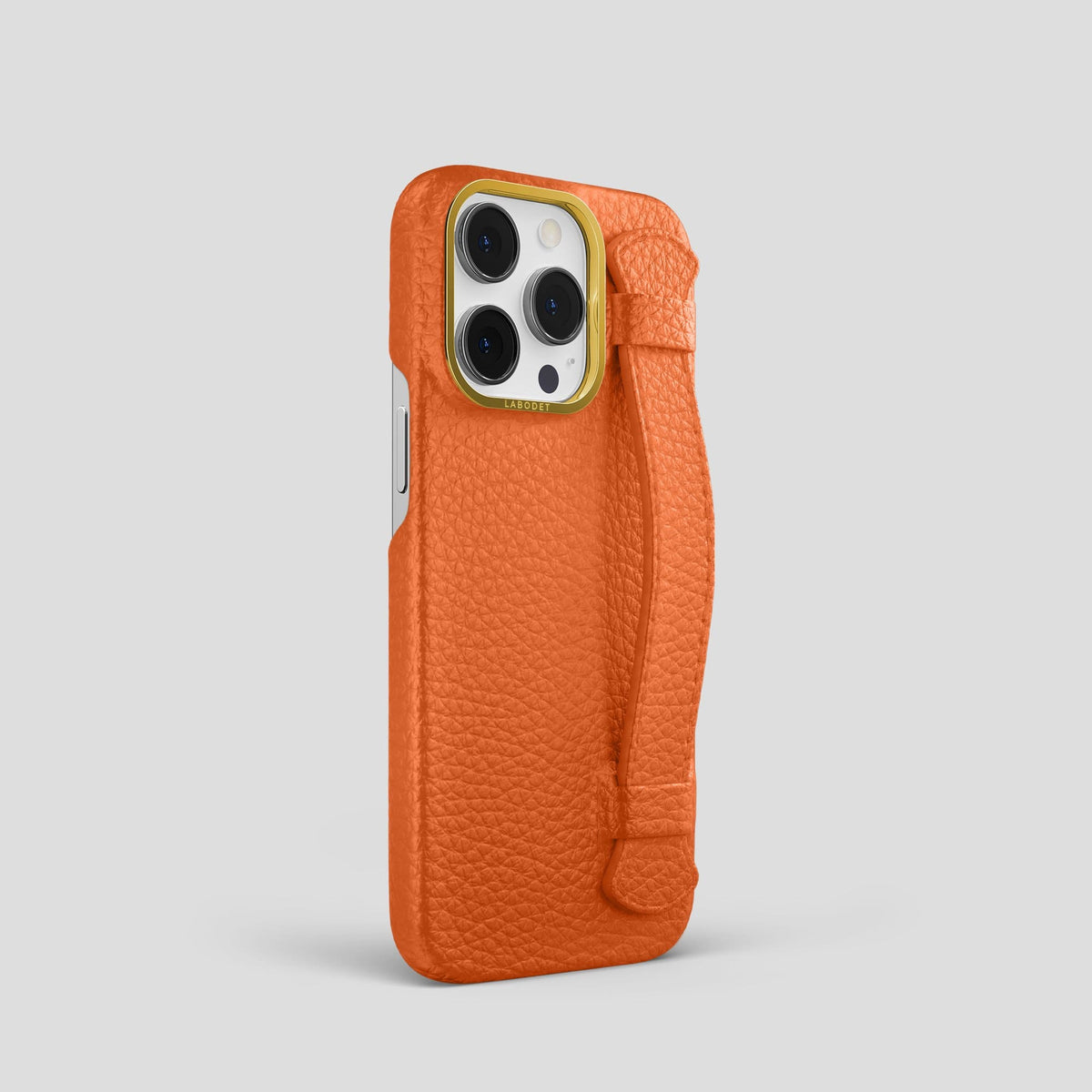 Orange iPhone 13 Pro Strap Case Calf with Gold Metal -2 | Orange-Gold