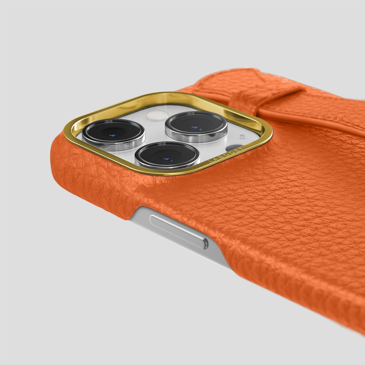 Orange iPhone 13 Pro Strap Case Calf with Gold Metal -6 | Orange-Gold