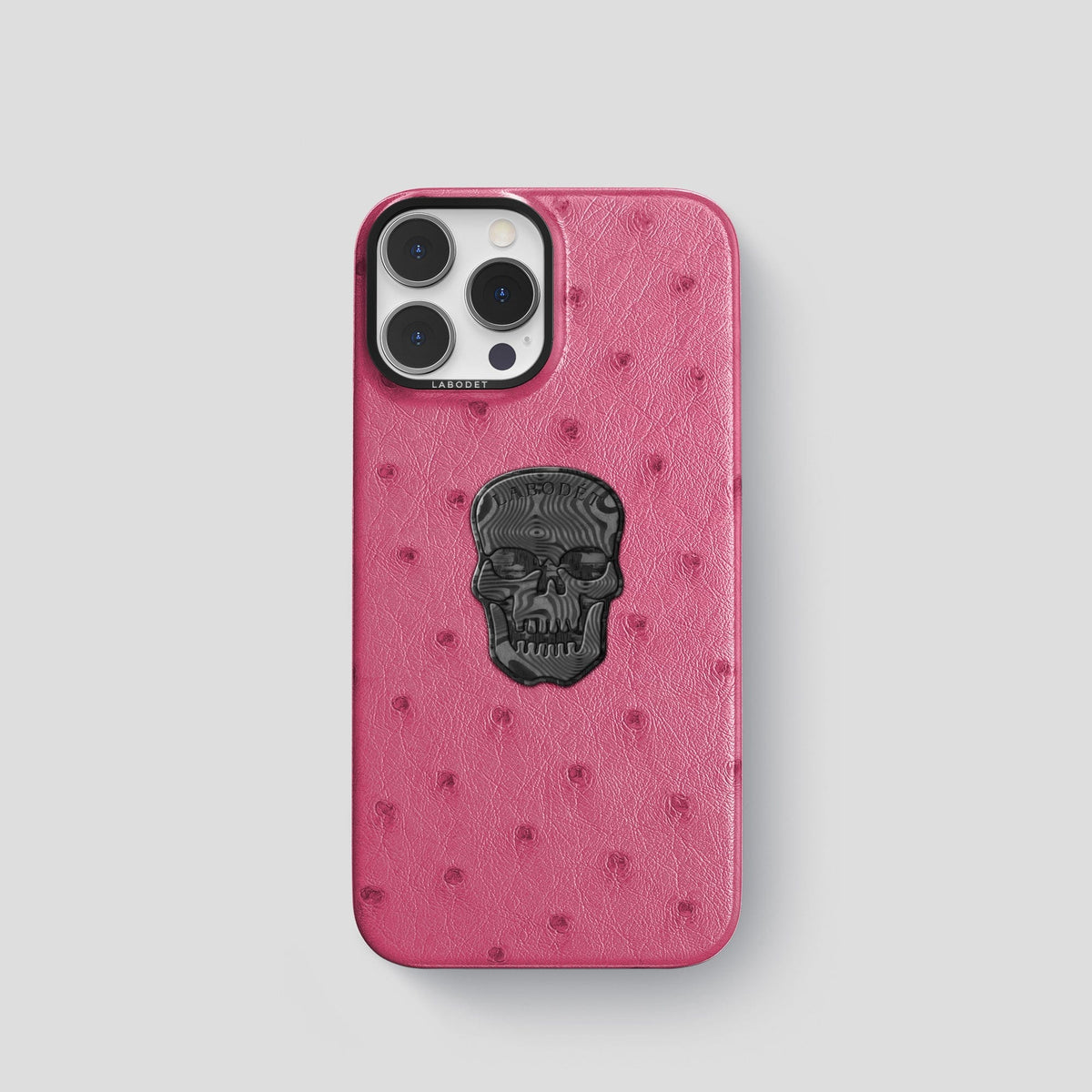 Petal Pink iPhone 13 Pro Classic Case Ostrich with Black Metal -1 | Petal-Pink-Black