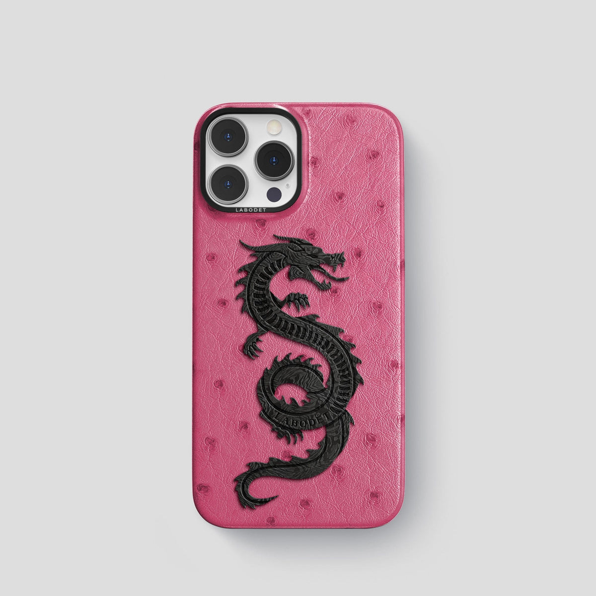 Petal Pink iPhone 13 Pro Classic Case Ostrich with Black Metal -1 | Petal-Pink-Black