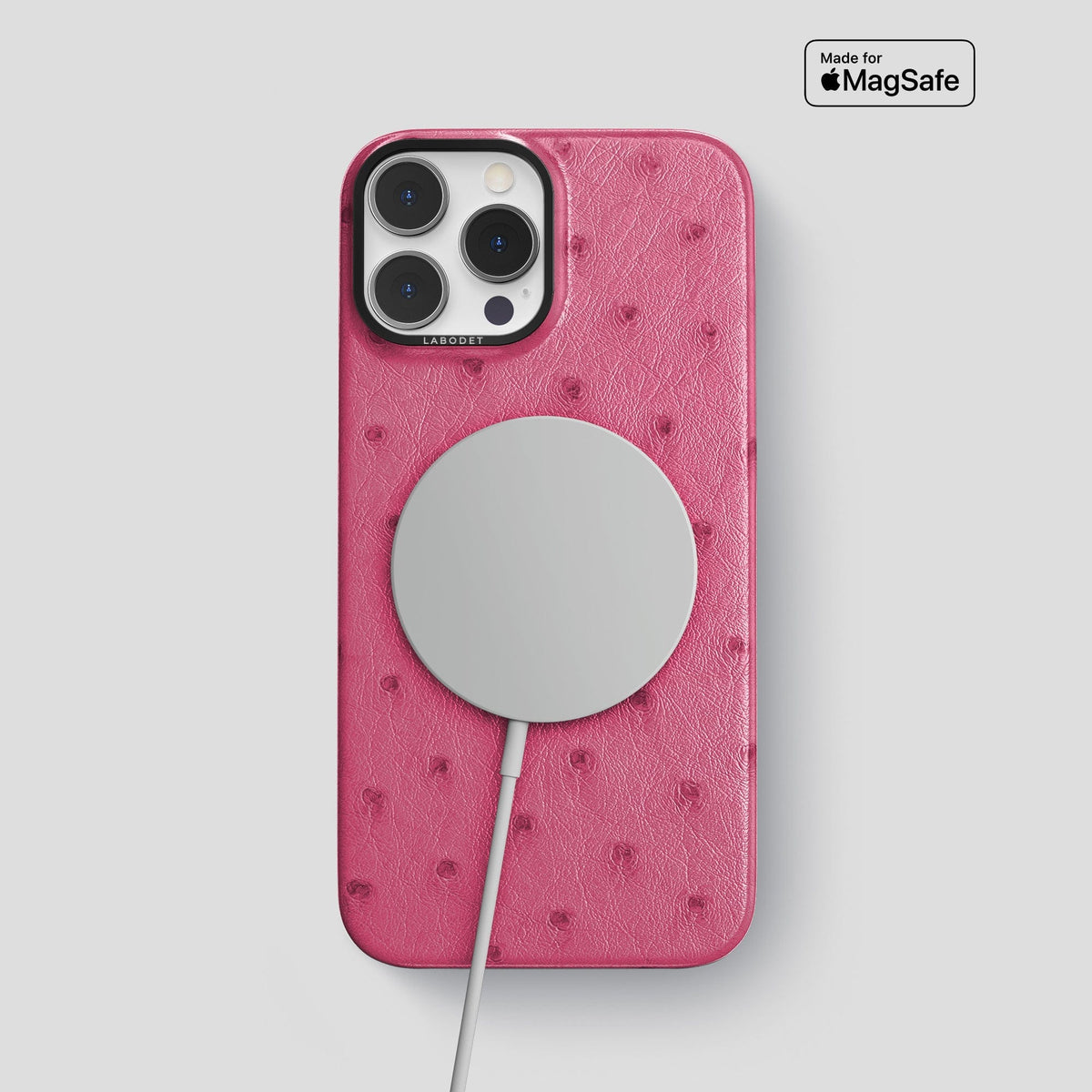 Petal Pink iPhone 13 Pro Max Classic Case Ostrich with Black Metal -5 | Petal-Pink-Black