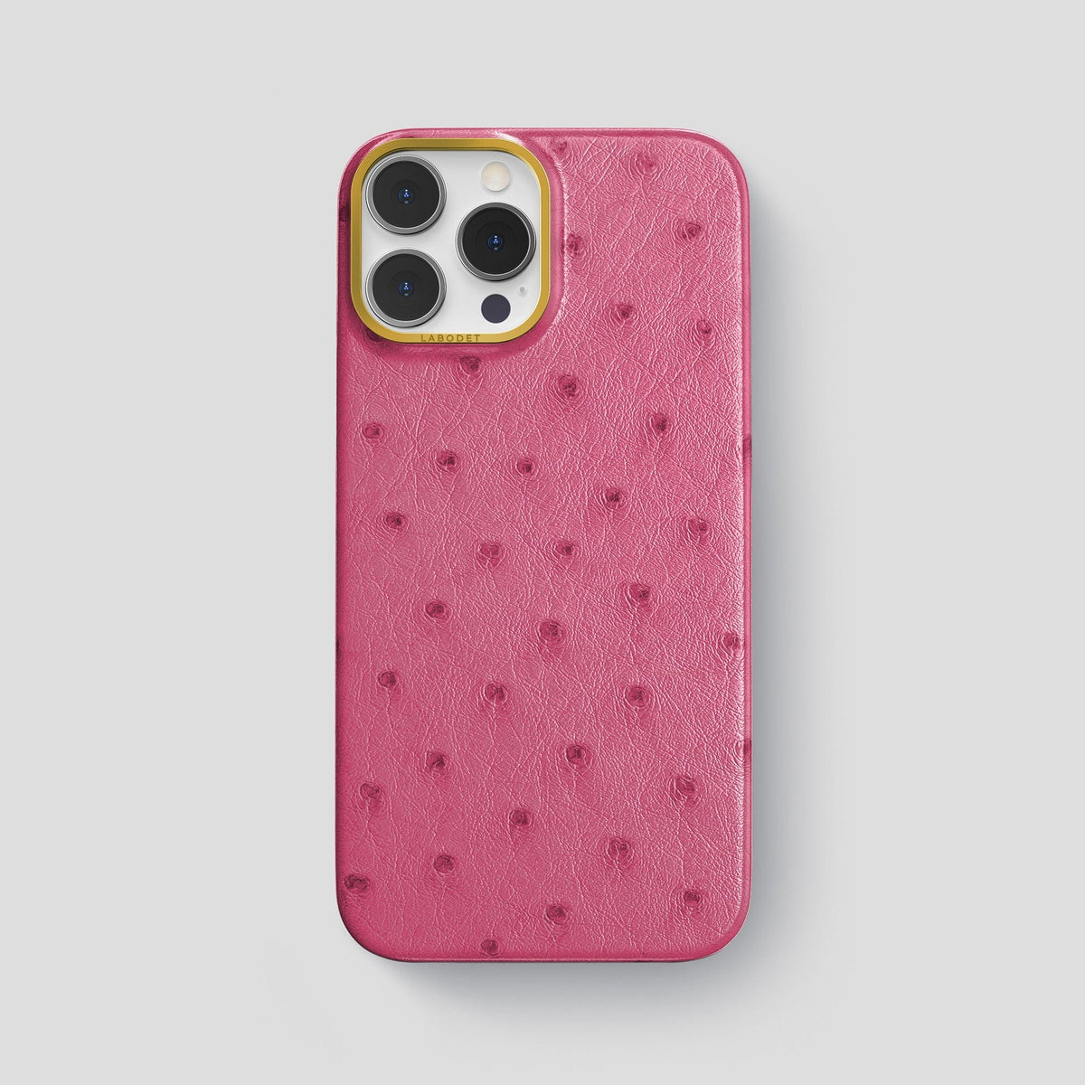 Petal Pink iPhone 13 Pro Max Classic Case Ostrich with Gold Metal -1 | Petal-Pink-Gold
