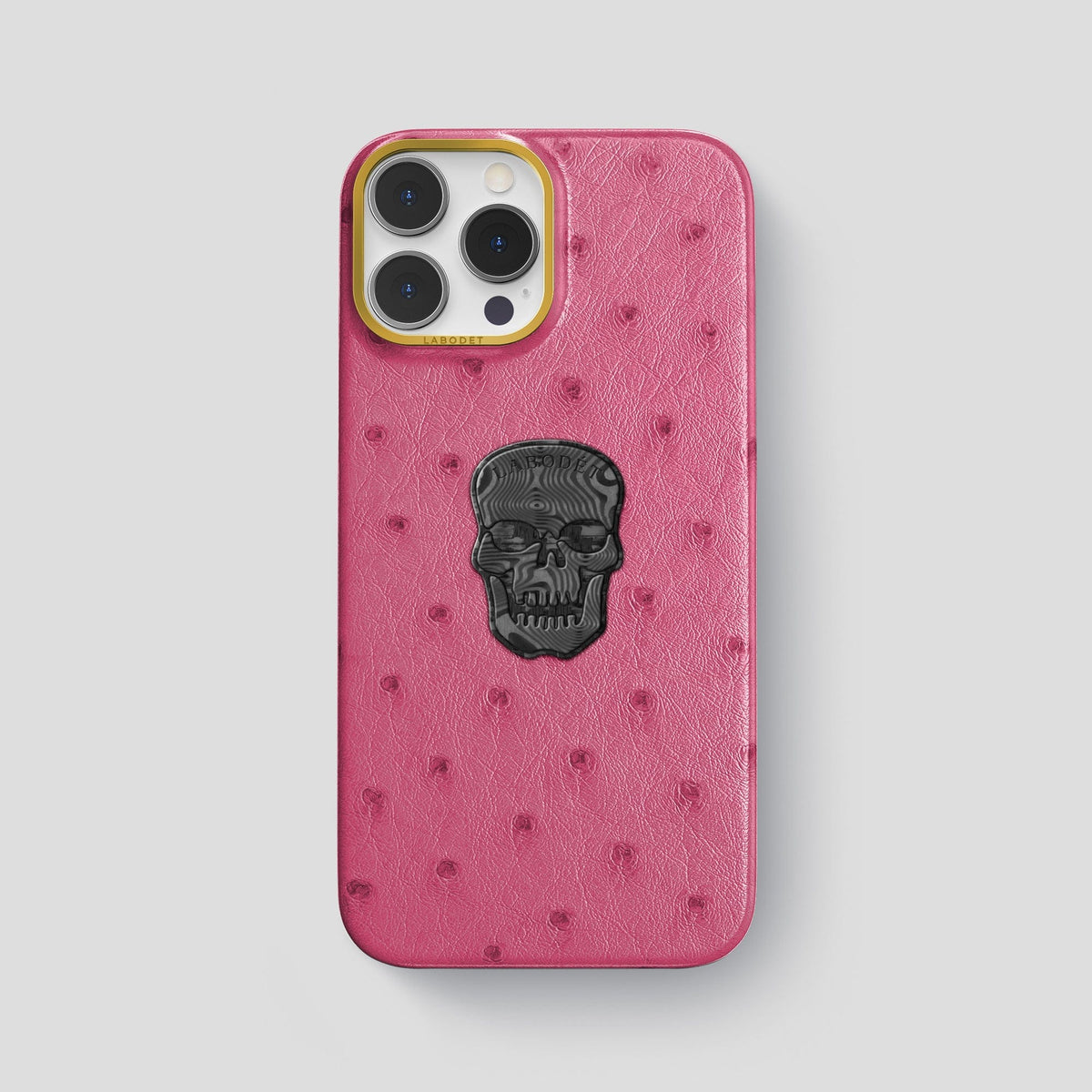 Petal Pink iPhone 13 Pro Classic Case Ostrich with Gold Metal -1 | Petal-Pink-Gold