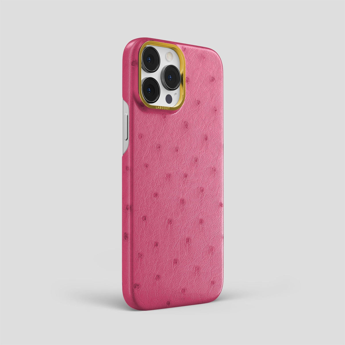 Petal Pink iPhone 13 Pro Max Classic Case Ostrich with Gold Metal -2 | Petal-Pink-Gold
