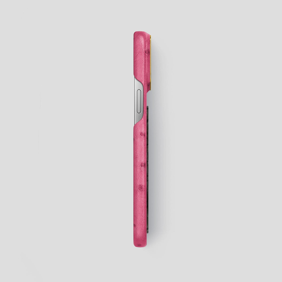 Petal Pink iPhone 13 Pro Max Classic Case Ostrich with Gold Metal -3 | Petal-Pink-Gold