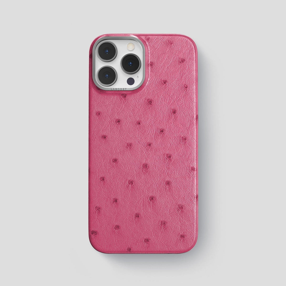 Petal Pink iPhone 13 Pro Max Classic Case Ostrich with Steel Metal -1 | Petal-Pink-Steel
