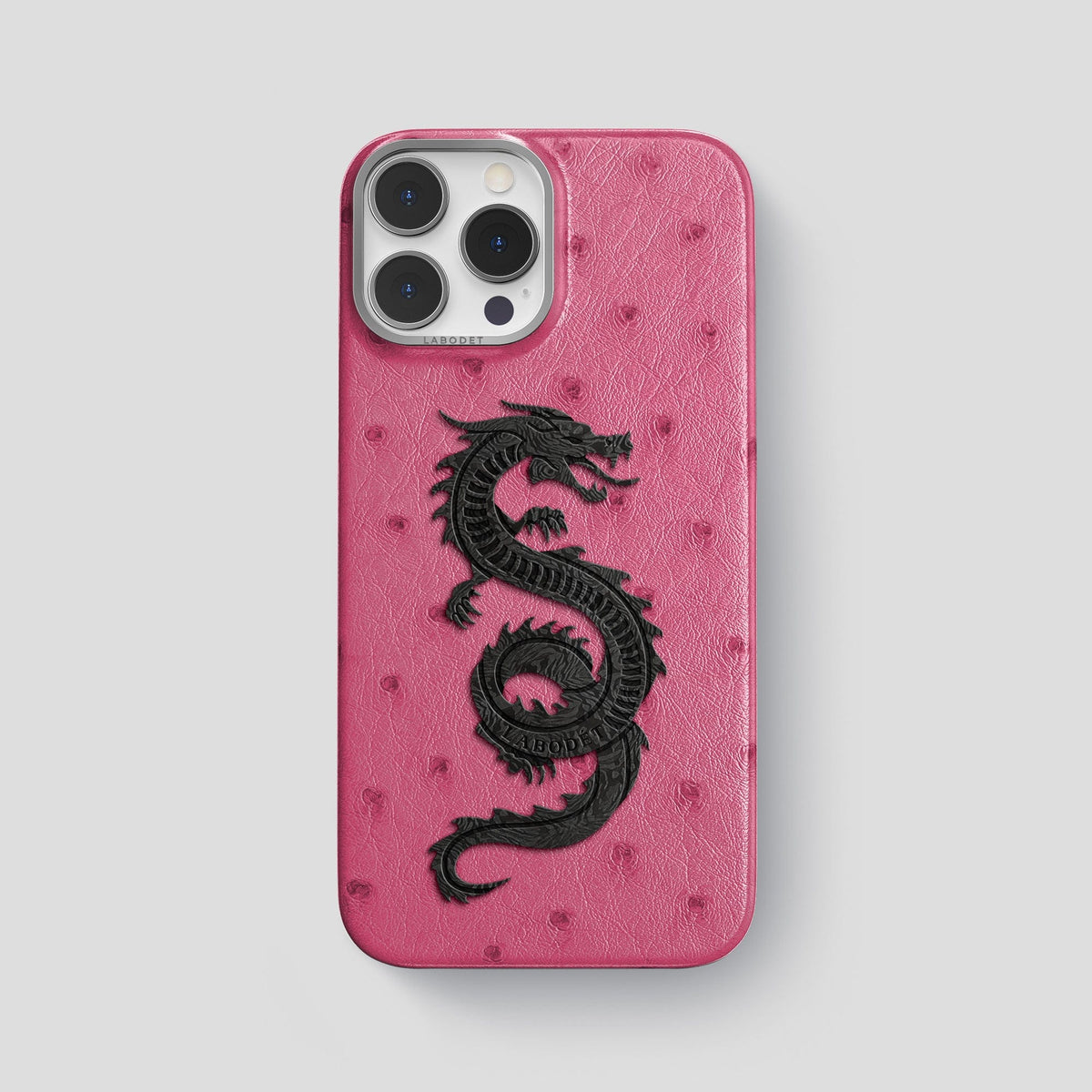 Petal Pink iPhone 13 Pro Max Classic Case Ostrich with Steel Metal -1 | Petal-Pink-Steel