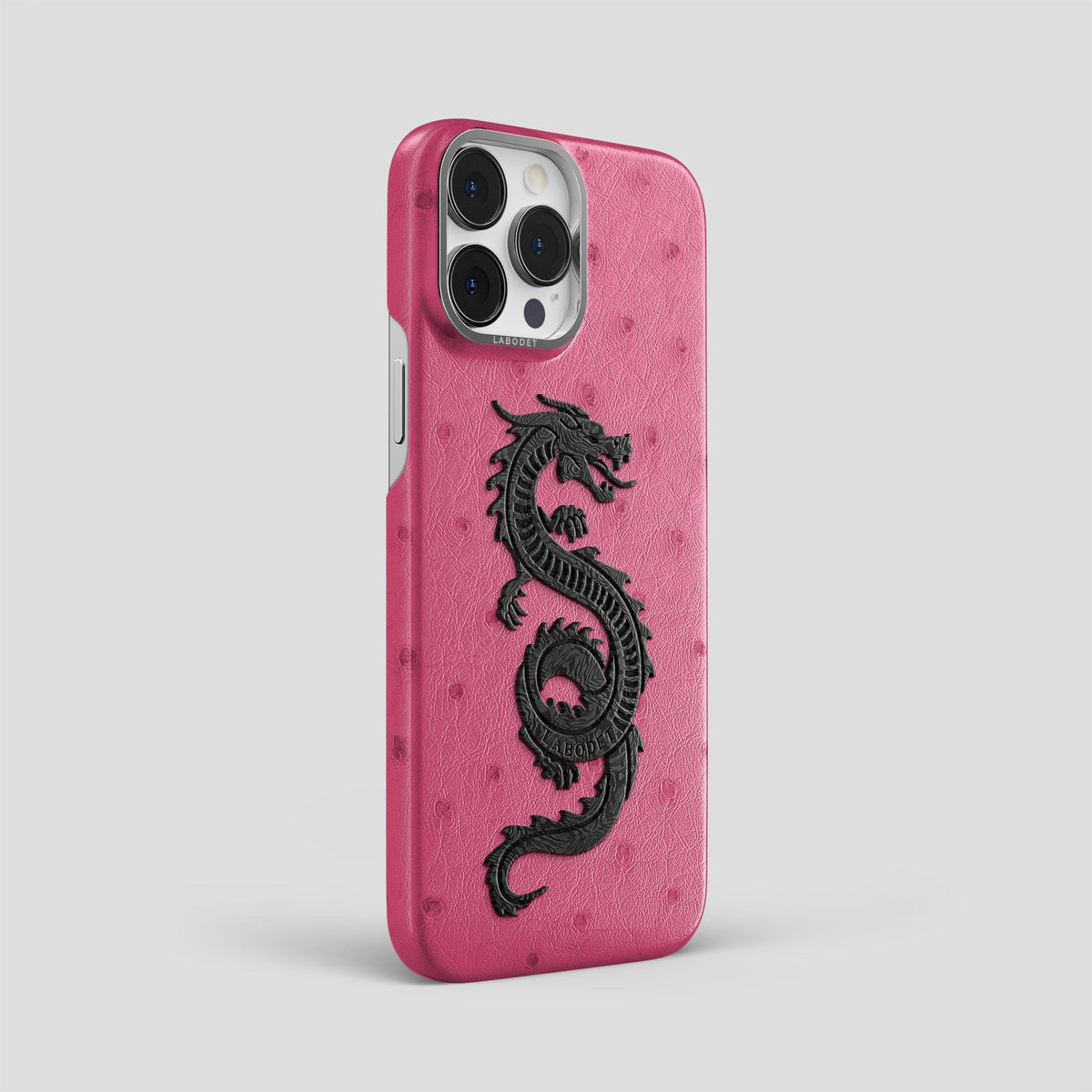 Petal Pink iPhone 13 Pro Max Classic Case Ostrich with Steel Metal -2 | Petal-Pink-Steel