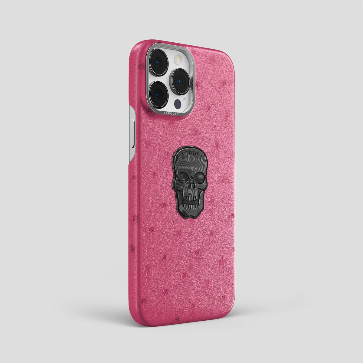 Petal Pink iPhone 13 Pro Classic Case Ostrich with Steel Metal -2 | Petal-Pink-Steel