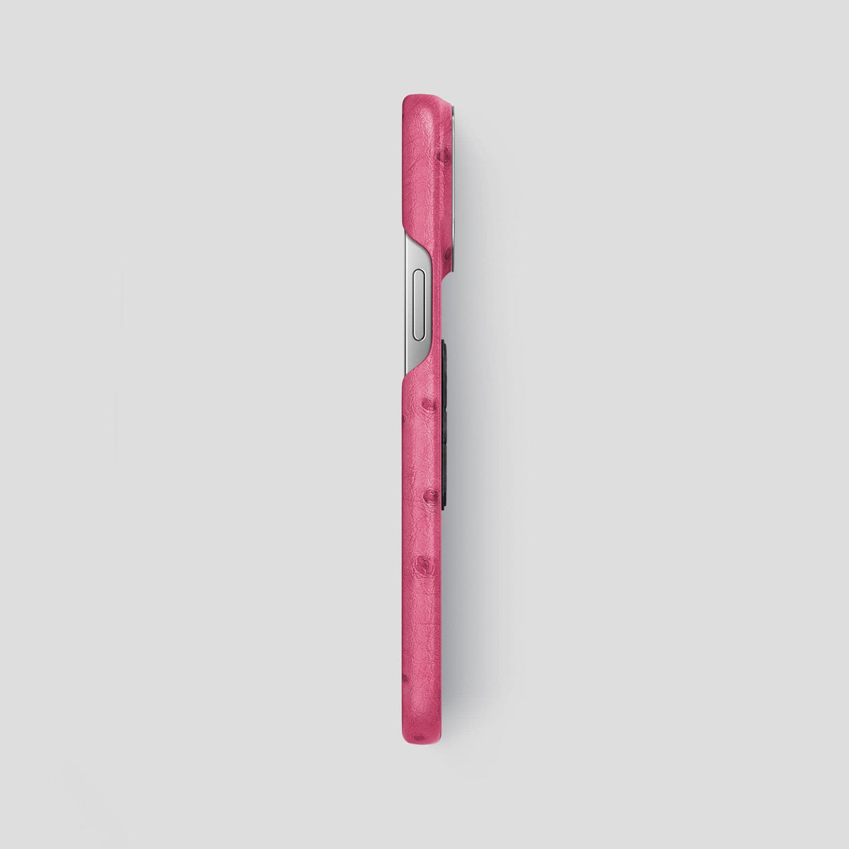 Petal Pink iPhone 13 Pro Classic Case Ostrich with Steel Metal -3 | Petal-Pink-Steel