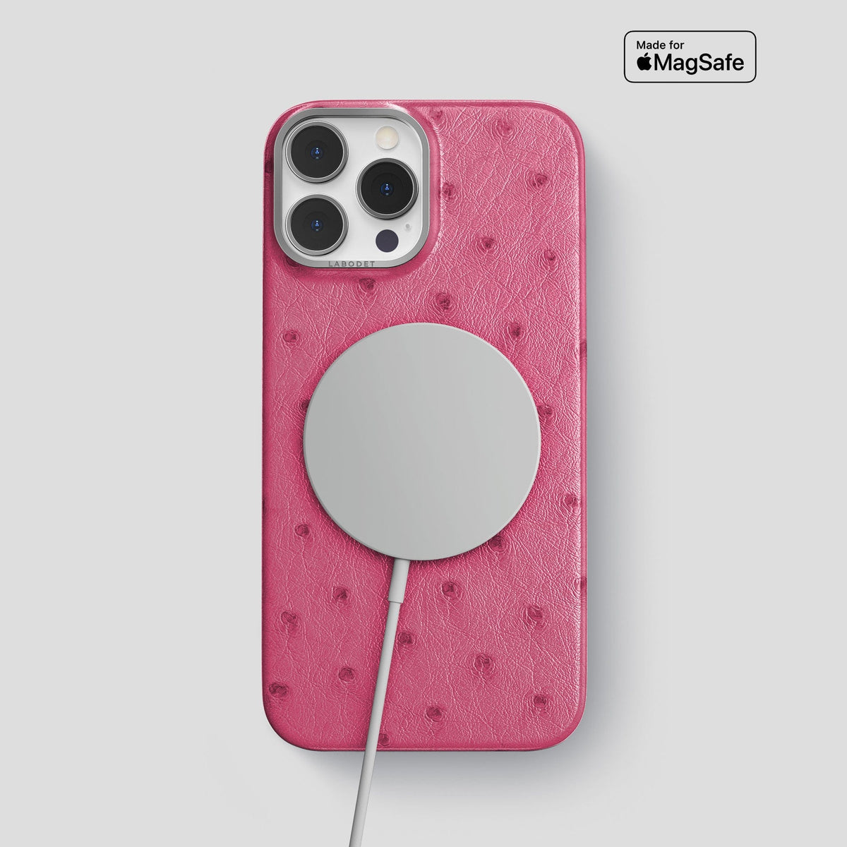 Petal Pink iPhone 13 Pro Max Classic Case Ostrich with Steel Metal -5 | Petal-Pink-Steel