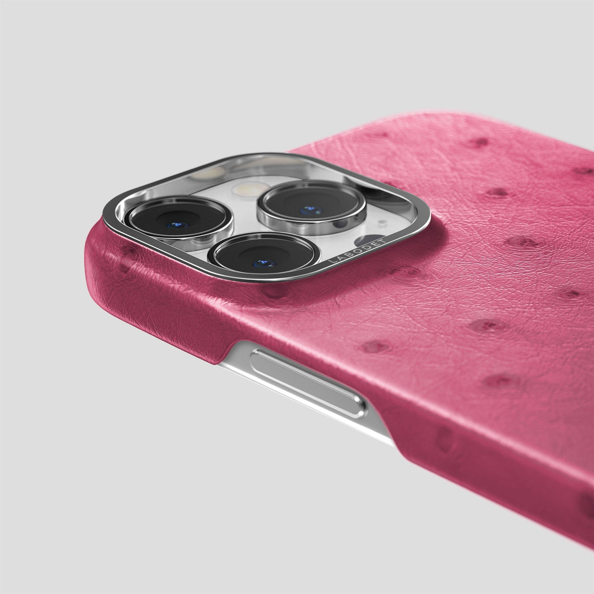 Petal Pink iPhone 13 Pro Max Classic Case Ostrich with Steel Metal -6 | Petal-Pink-Steel