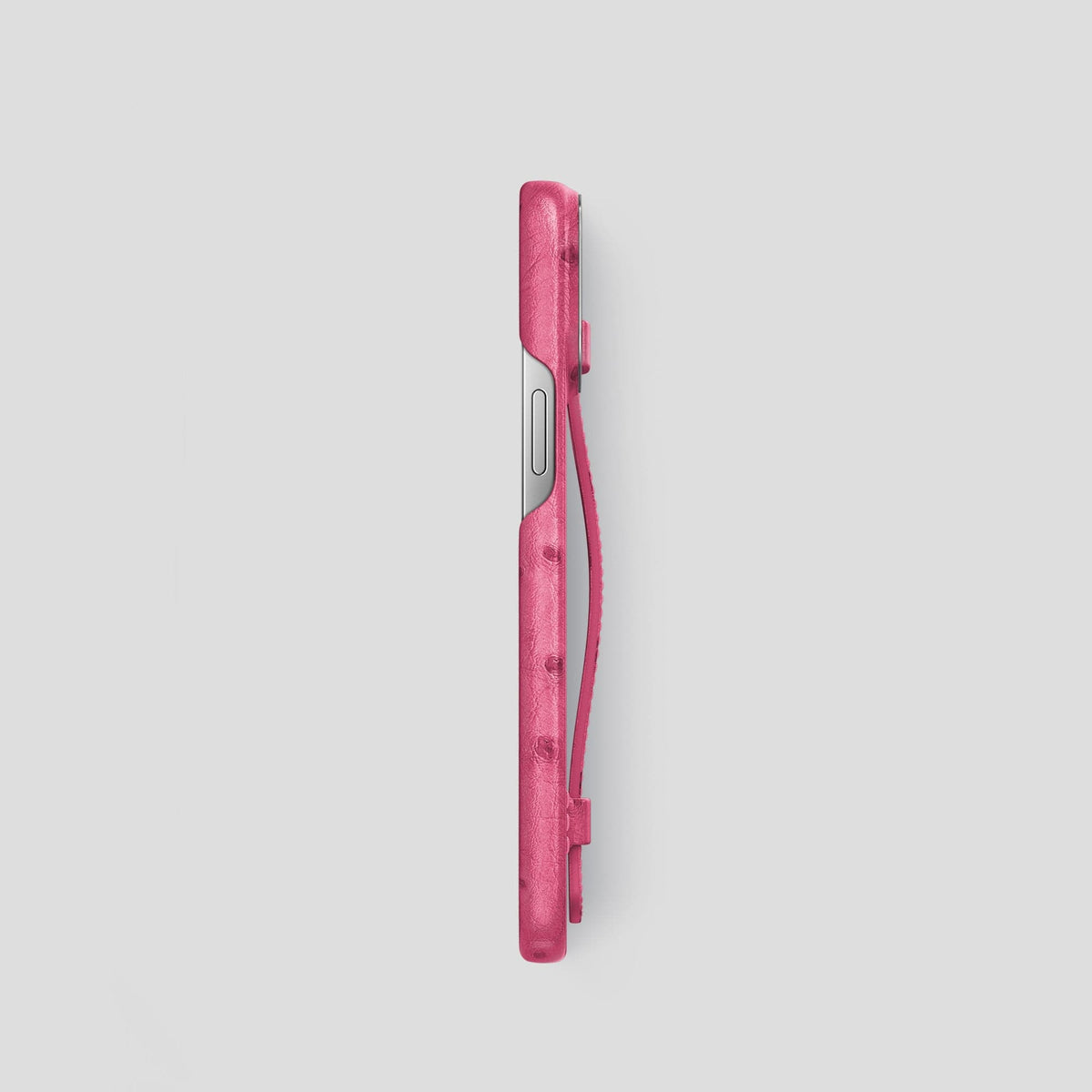 Petal Pink iPhone 13 Pro Handle Case Ostrich with Steel Metal -3 | Petal-Pink-Steel