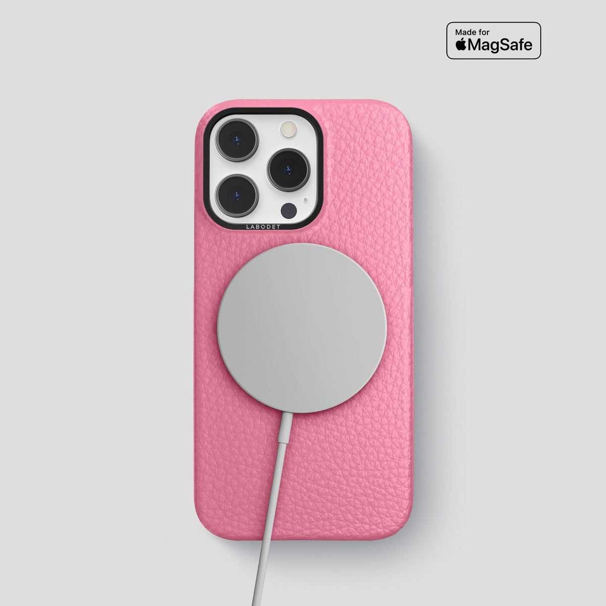 Pink iPhone 13 Pro Classic Case Calf with Black Metal -5 | Pink-Black