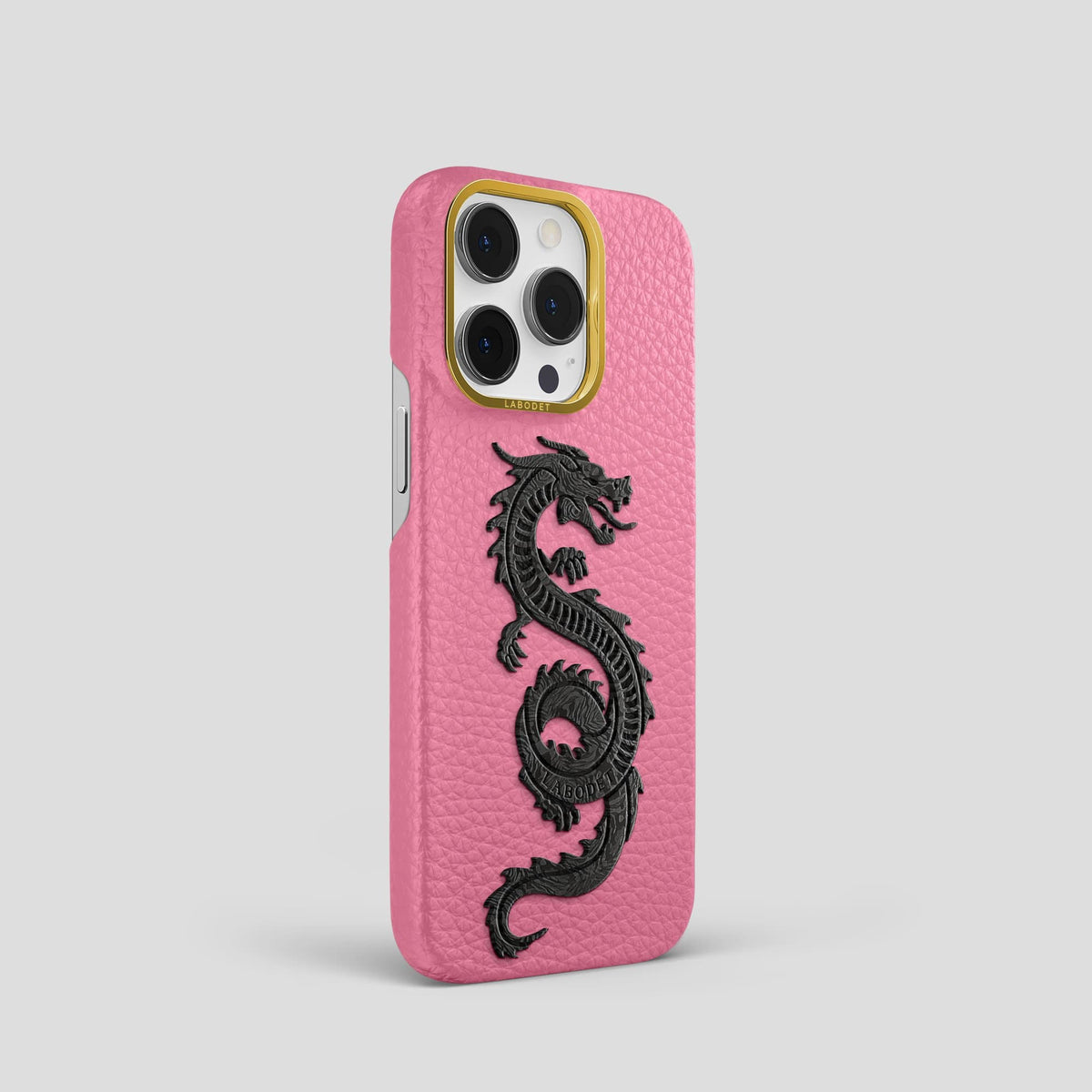 Pink iPhone 13 Pro Classic Case Calf with Gold Metal -2 | Pink-Gold