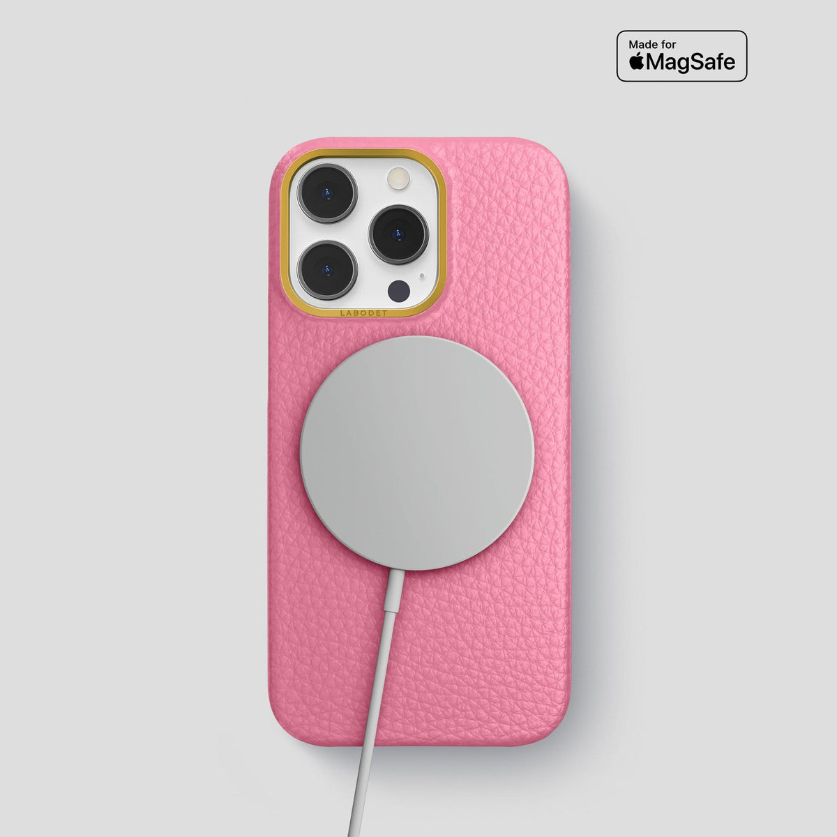 Pink iPhone 13 Pro Classic Case Calf with Gold Metal -5 | Pink-Gold