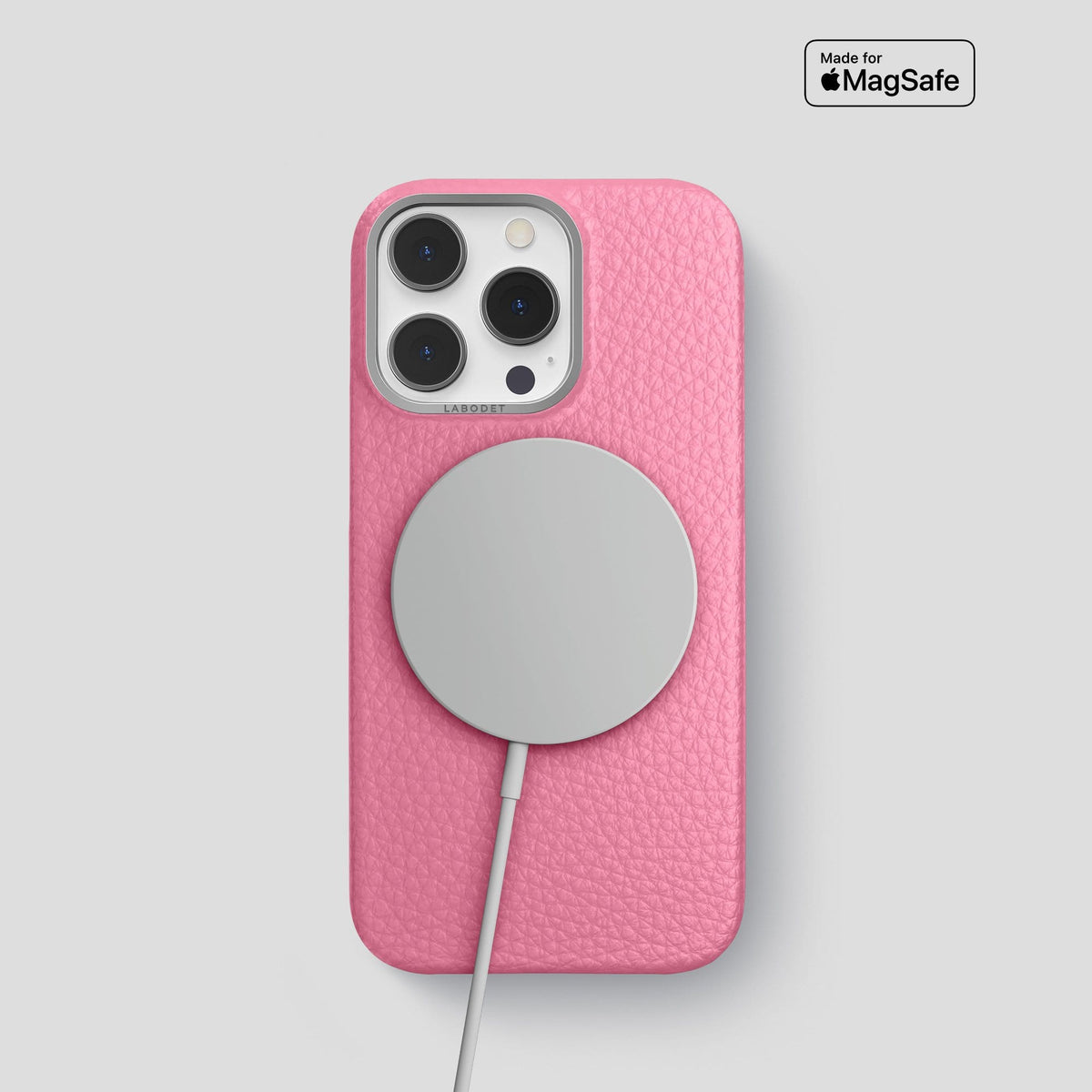 Pink iPhone 13 Pro Classic Case Calf with Steel Metal -5 | Pink-Steel