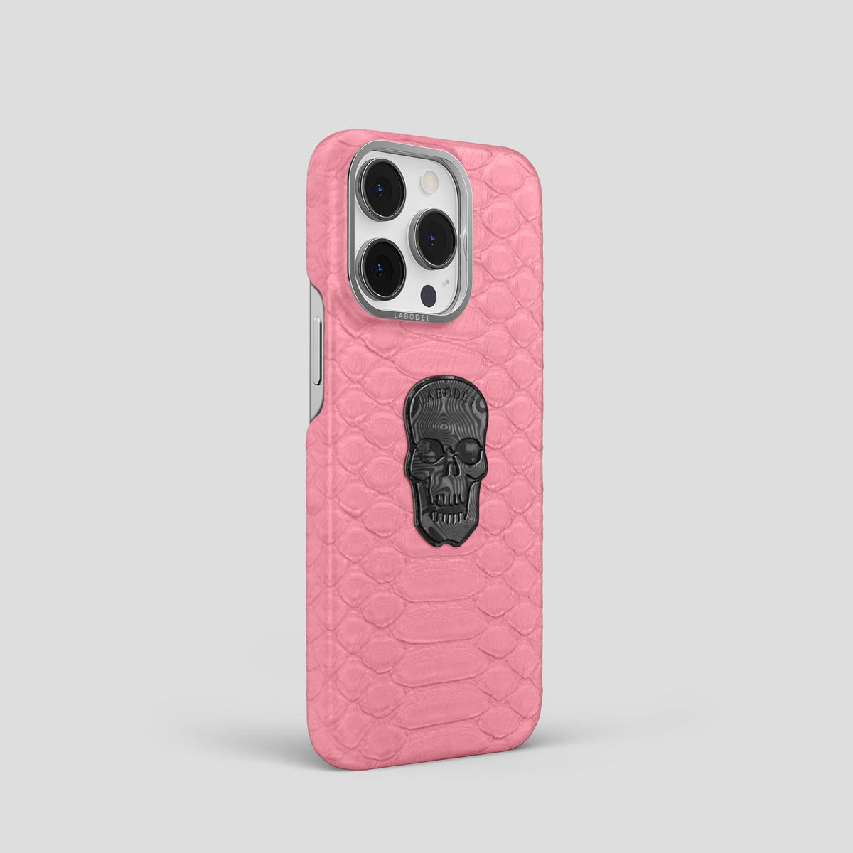 Pink iPhone 13 Pro Classic Case Python with Steel Metal -2 | Pink-Steel
