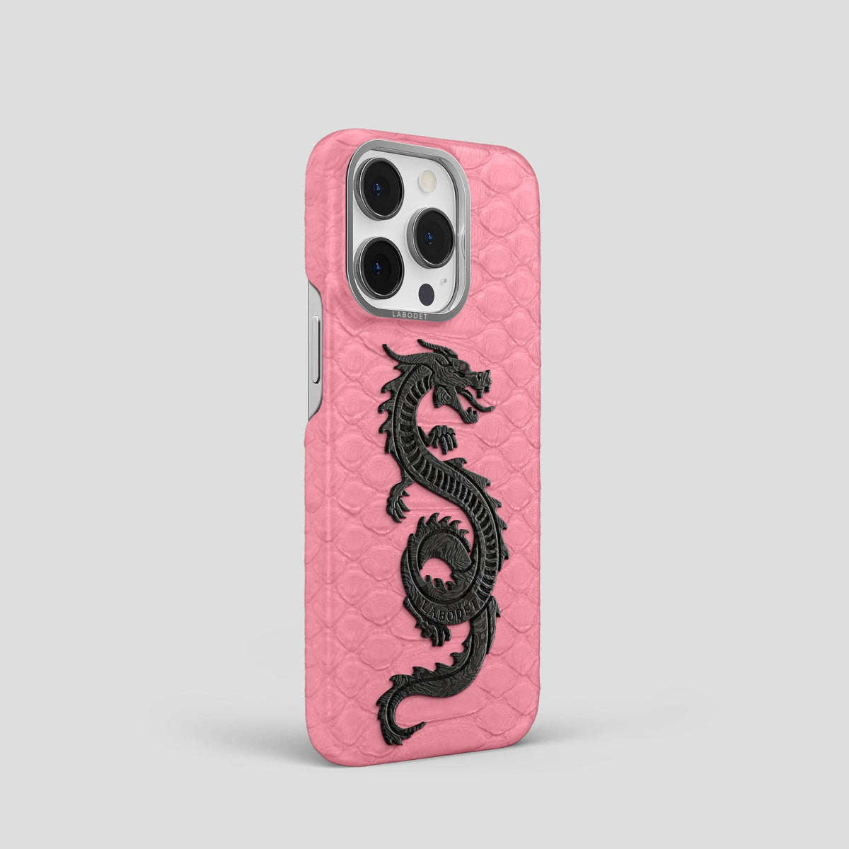 Pink iPhone 13 Pro Classic Case Python with Steel Metal -2 | Pink-Steel