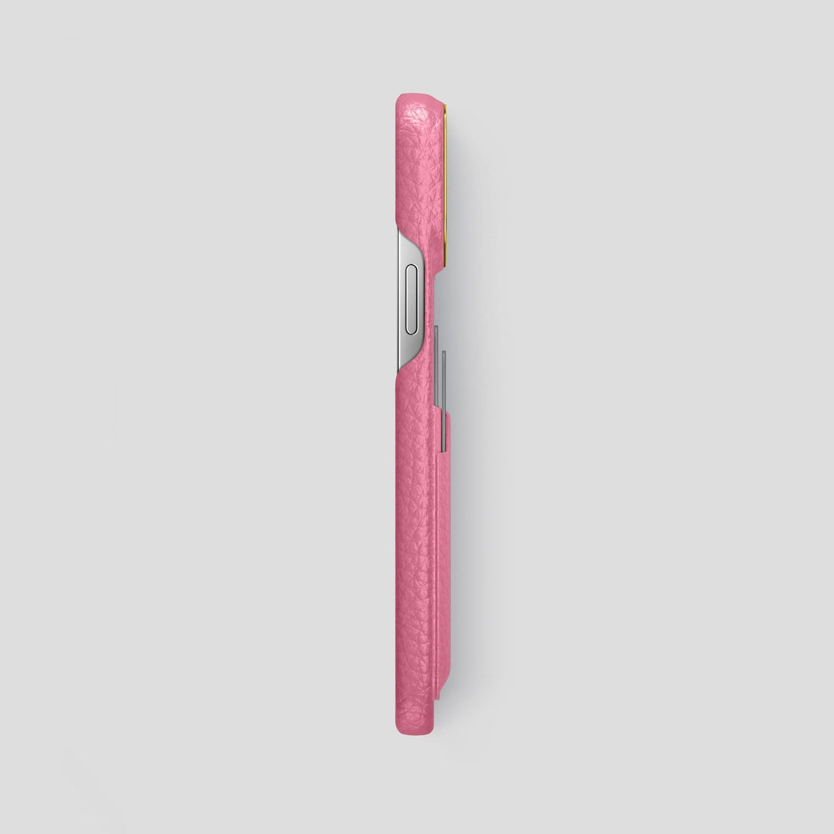 Pink iPhone 13 Pro Max Card Case Calf with Gold Metal -3 | Pink-Gold