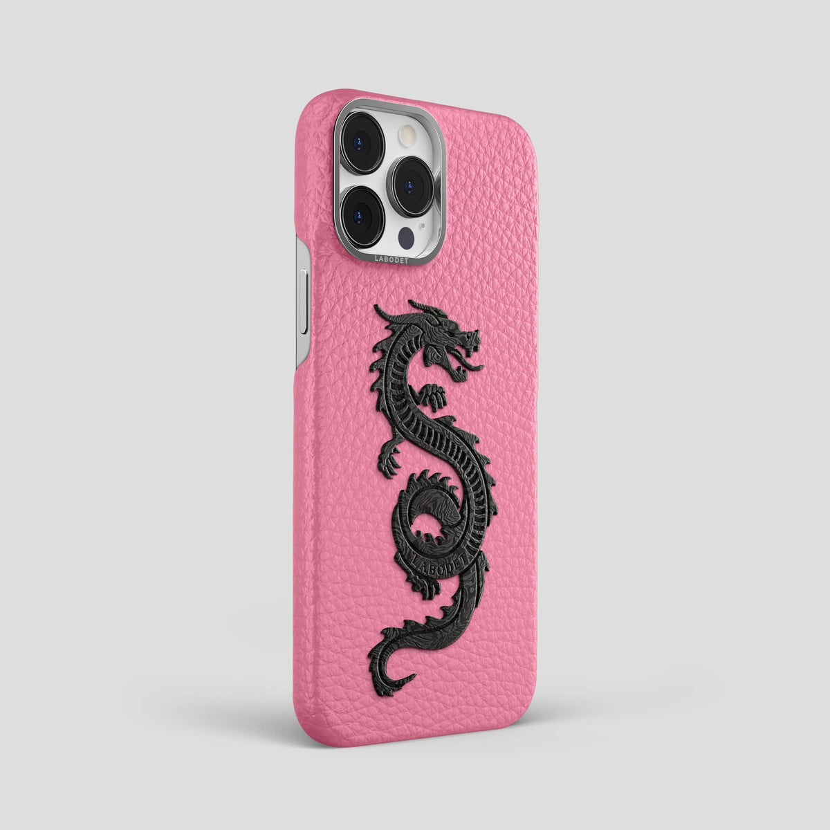 Pink iPhone 13 Pro Max Classic Case Calf with Steel Metal -2 | Pink-Steel