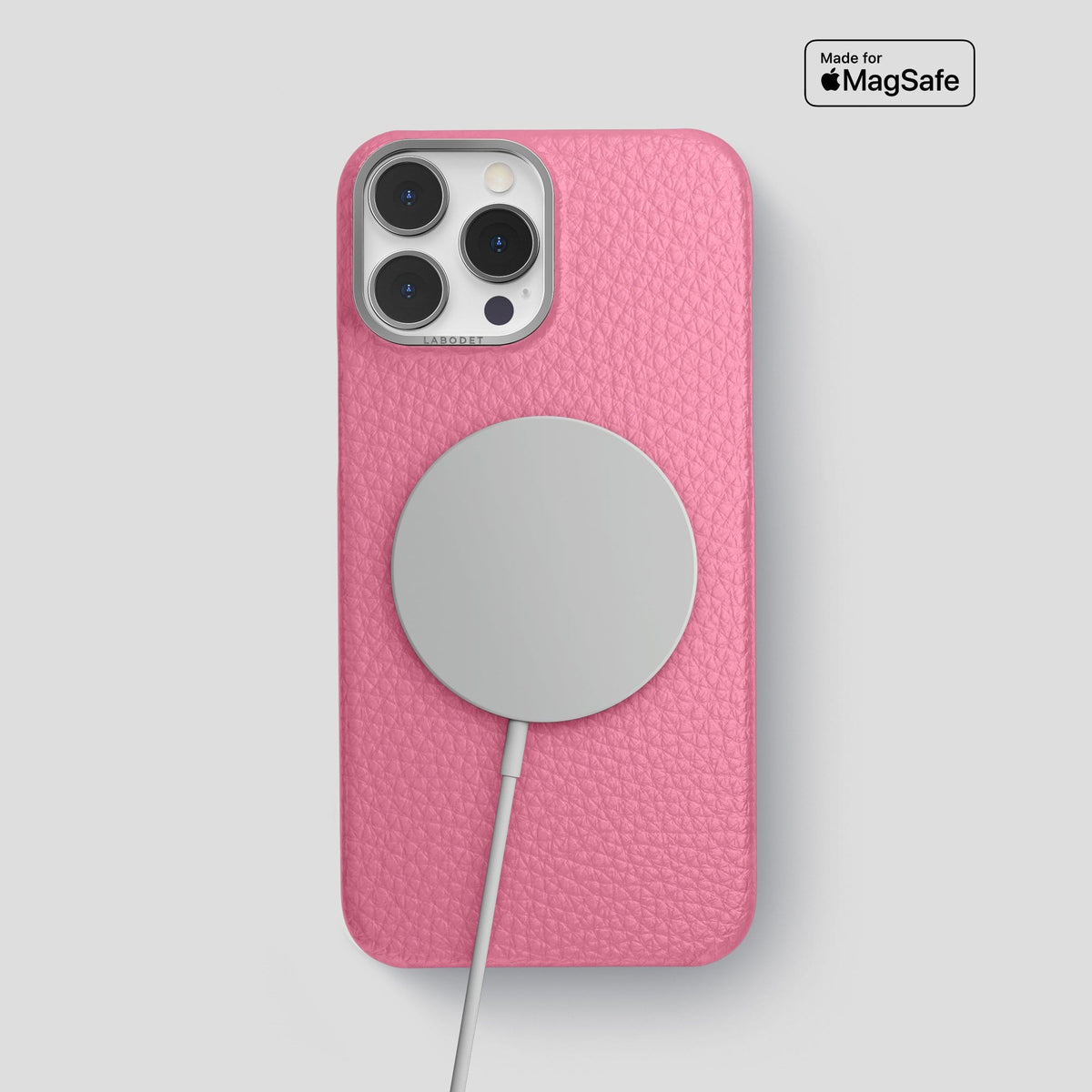 Pink iPhone 13 Pro Max Classic Case Calf with Steel Metal -5 | Pink-Steel