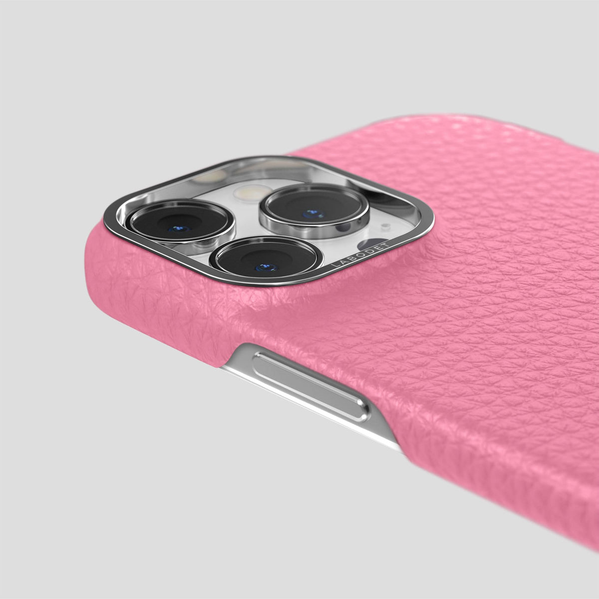 Pink iPhone 13 Pro Max Classic Case Calf with Steel Metal -6 | Pink-Steel