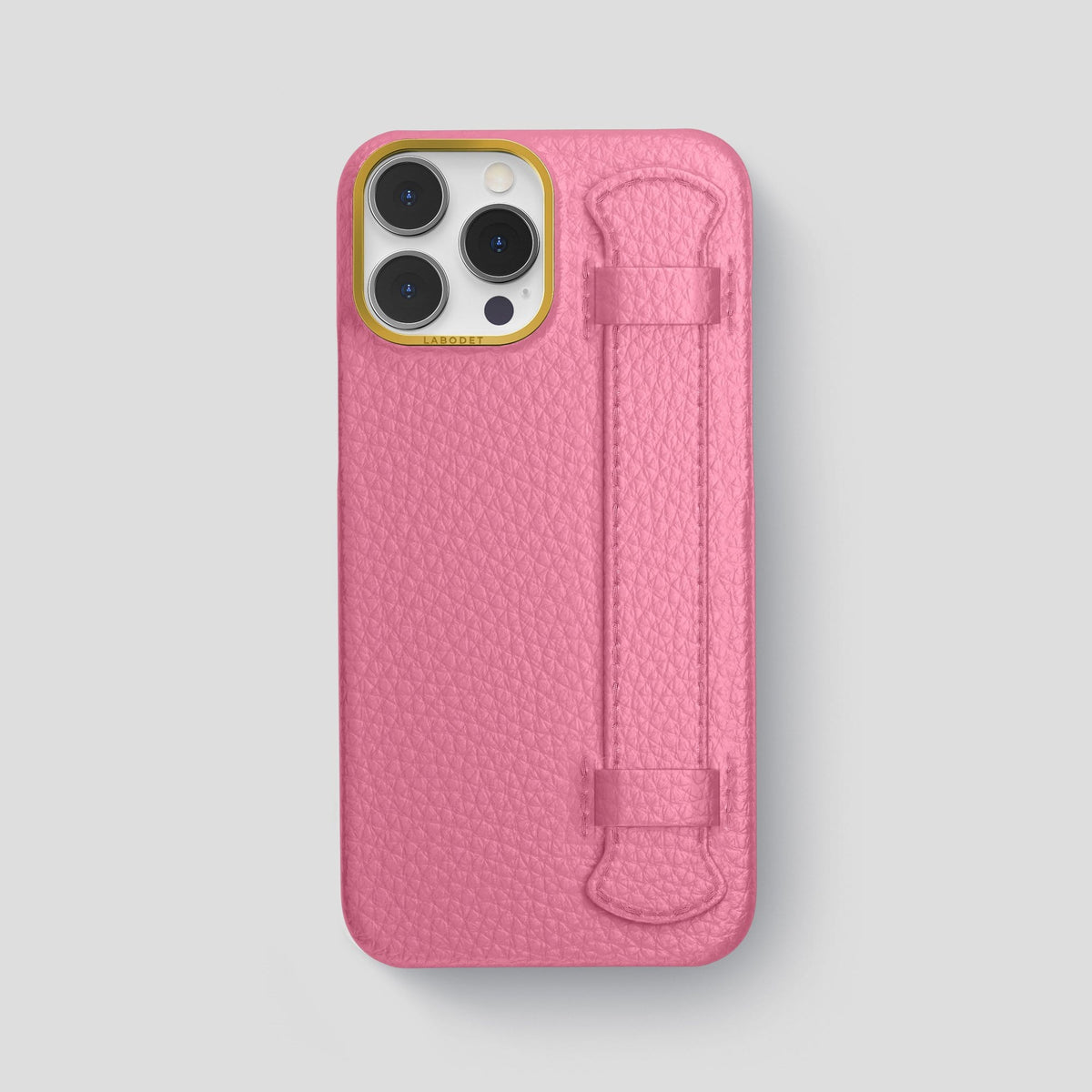 Pink iPhone 13 Pro Max Strap Case Calf with Gold Metal -1 | Pink-Gold
