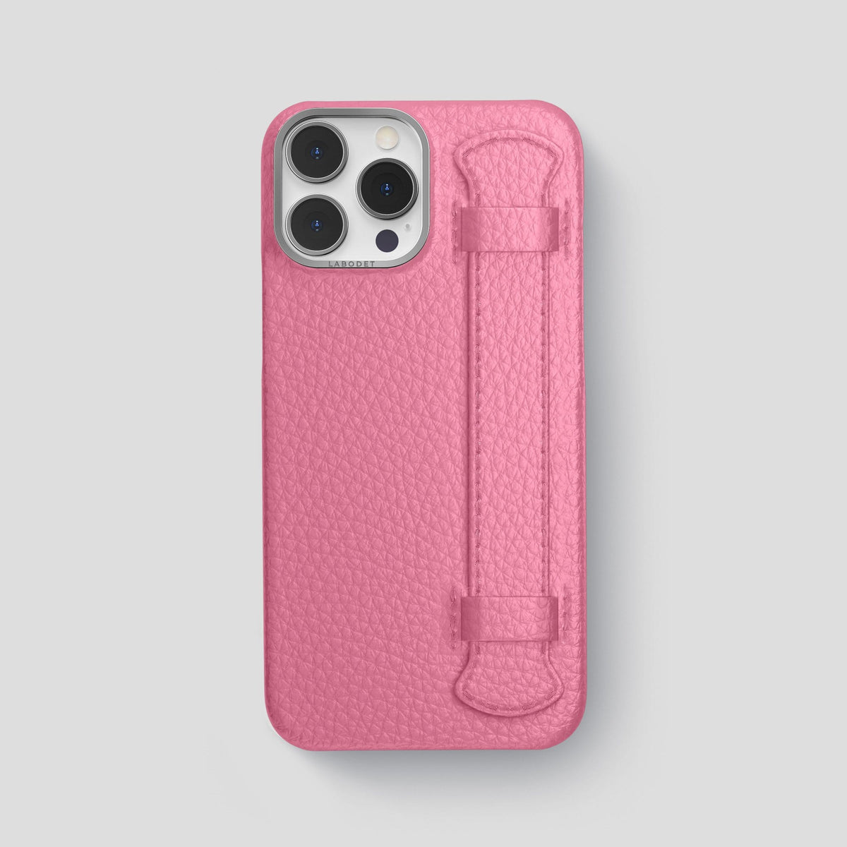 Pink iPhone 13 Pro Max Strap Case Calf with Steel Metal -1 | Pink-Steel