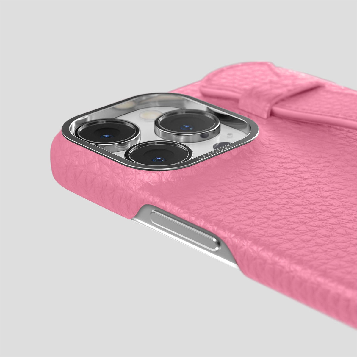 Pink iPhone 13 Pro Max Strap Case Calf with Steel Metal -6 | Pink-Steel
