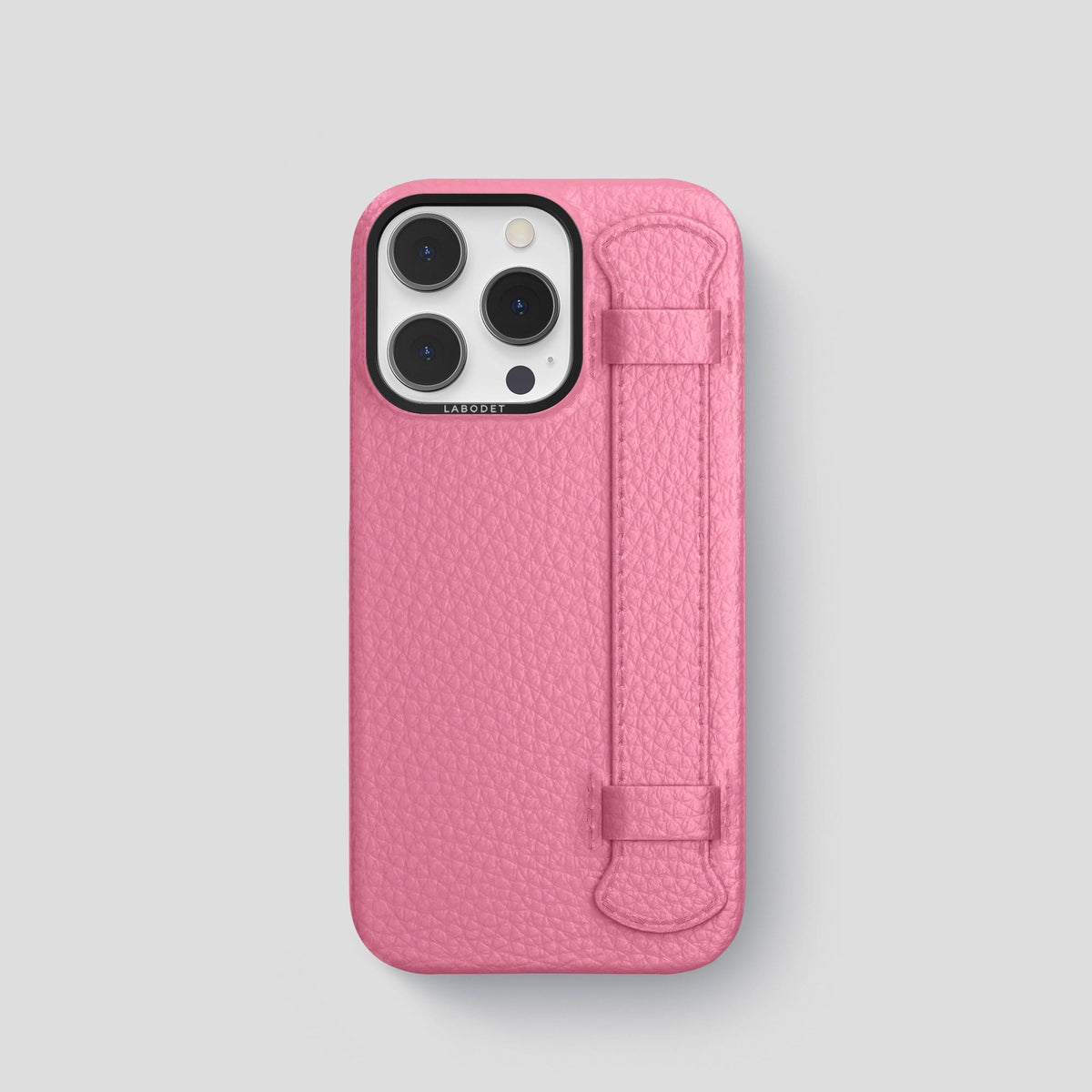 Pink iPhone 13 Pro Strap Case Calf with Black Metal -1 | Pink-Black