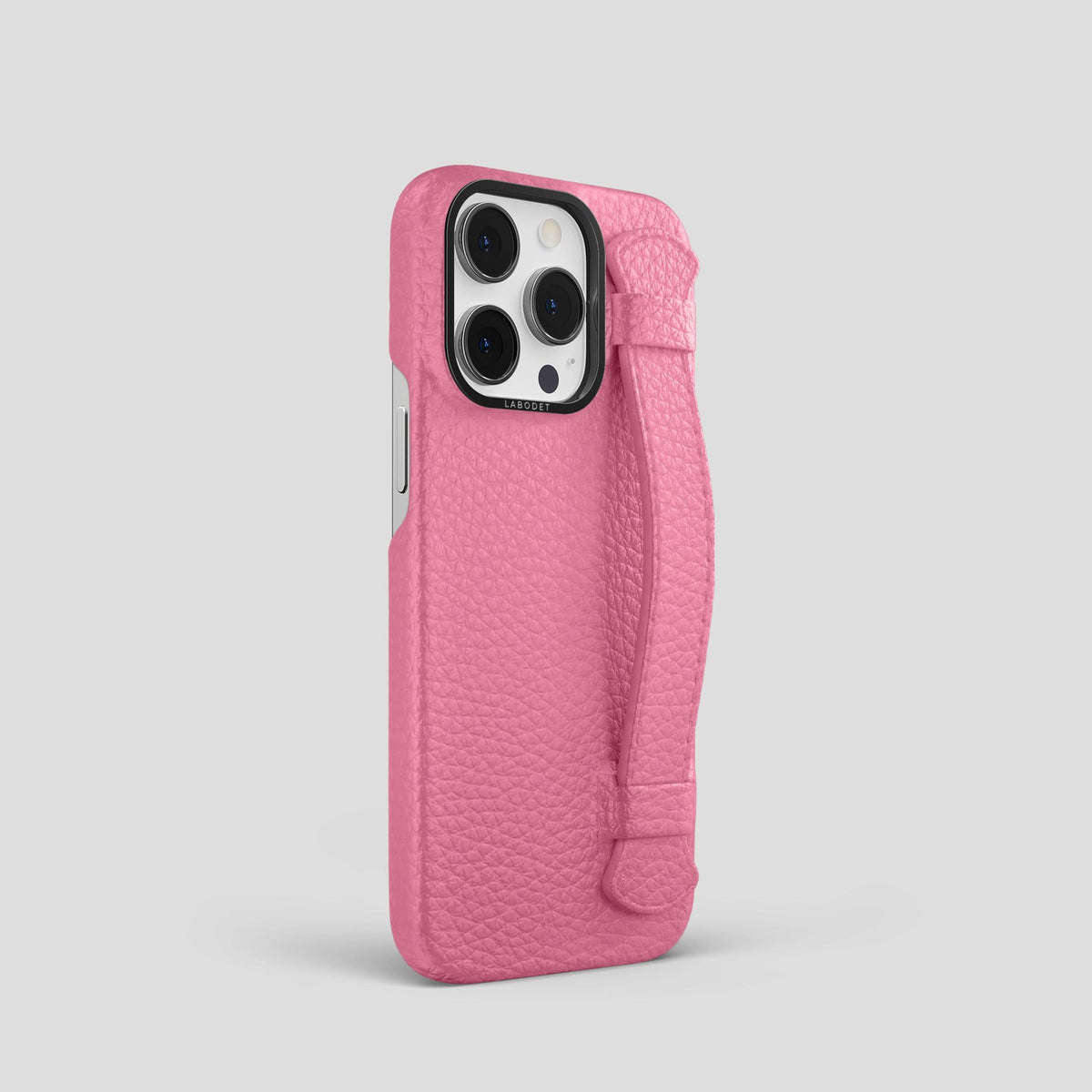 Pink iPhone 13 Pro Strap Case Calf with Black Metal -2 | Pink-Black