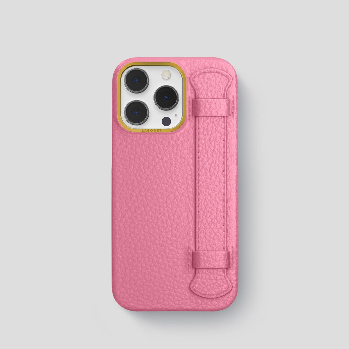 Pink iPhone 13 Pro Strap Case Calf with Gold Metal -1 | Pink-Gold