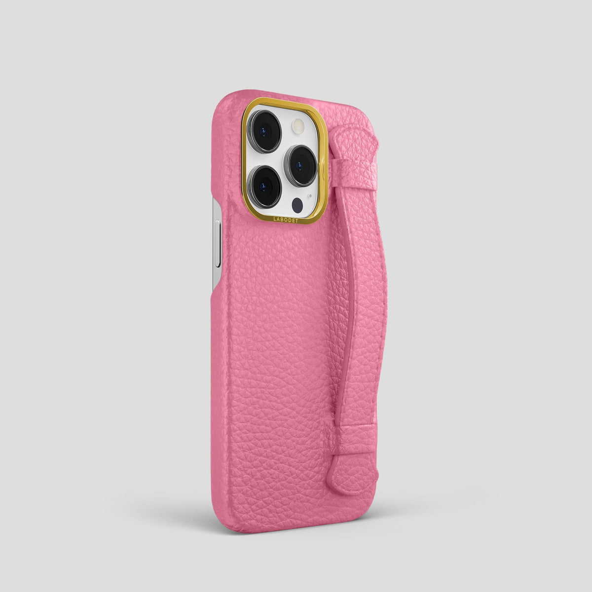 Pink iPhone 13 Pro Strap Case Calf with Gold Metal -2 | Pink-Gold